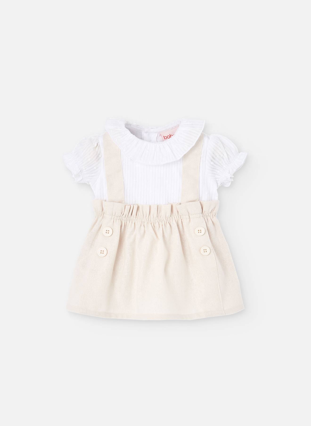 Robe Effet 2 En 1 À Manches Courtes Beige