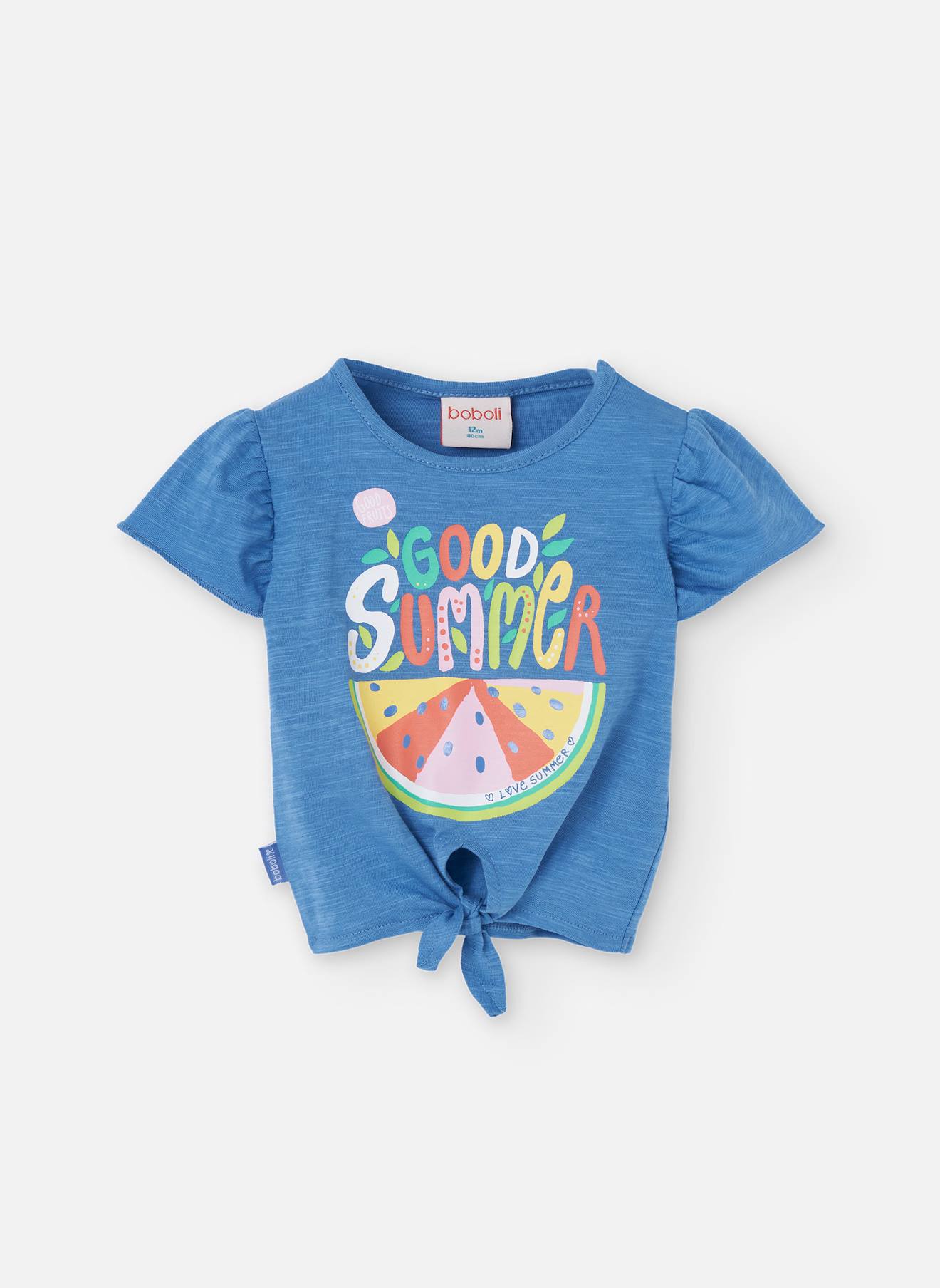 T-shirt À Manches Courtes Avec Nœud En Bas Bleu