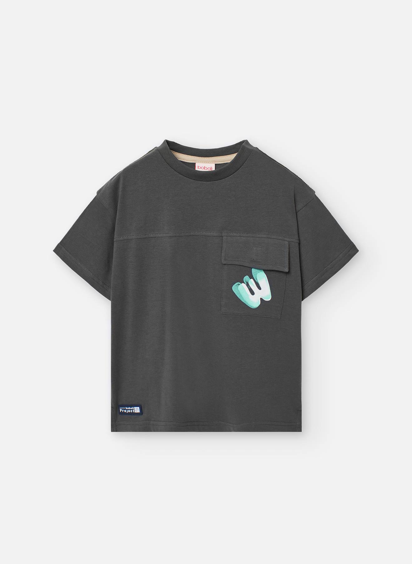 T-shirt À Manches Courtes Avec Poche Sur La Poitrine Gris