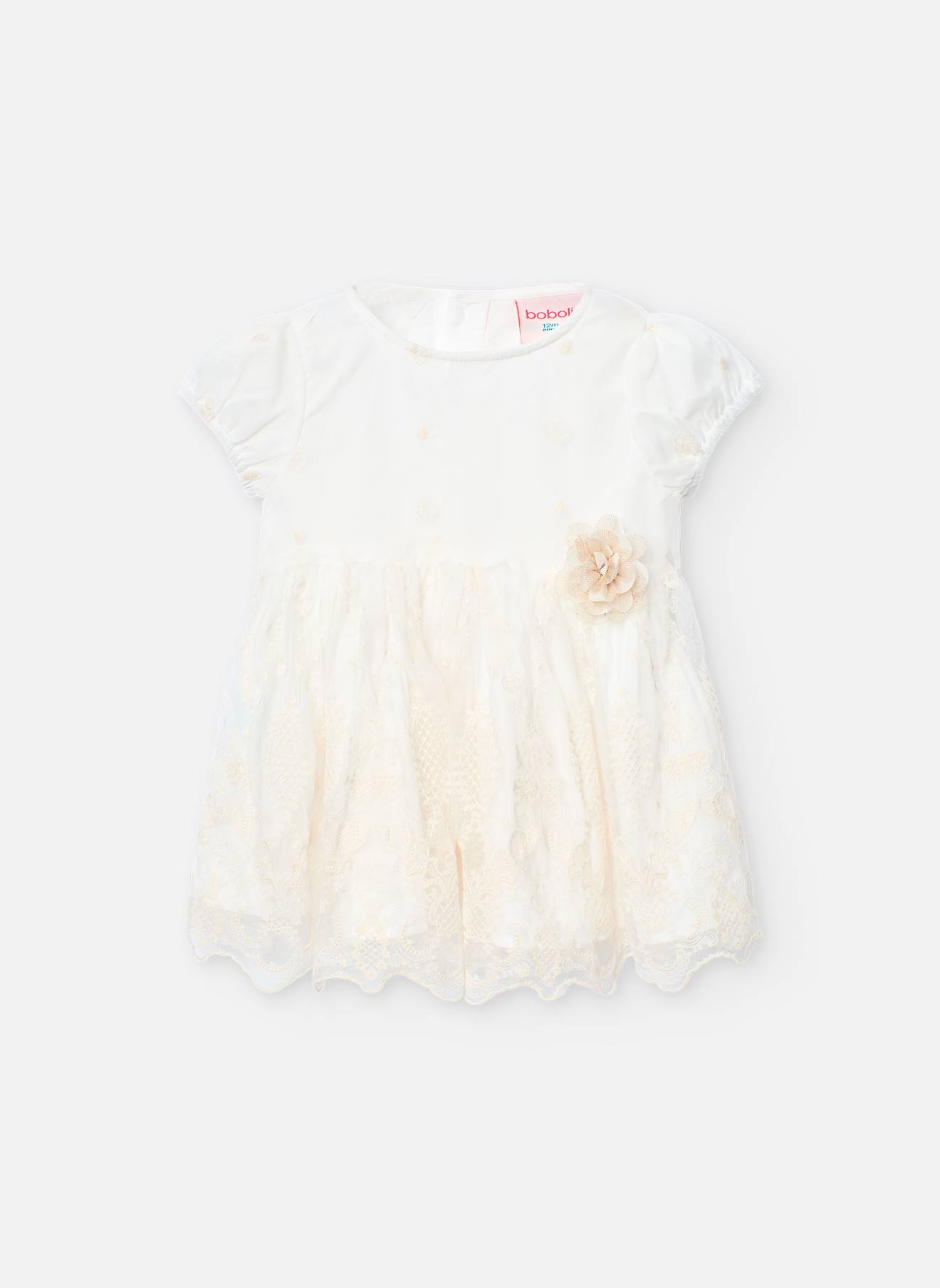 Robe En Tulle Brodé Avec Fleur Décorative Blanc