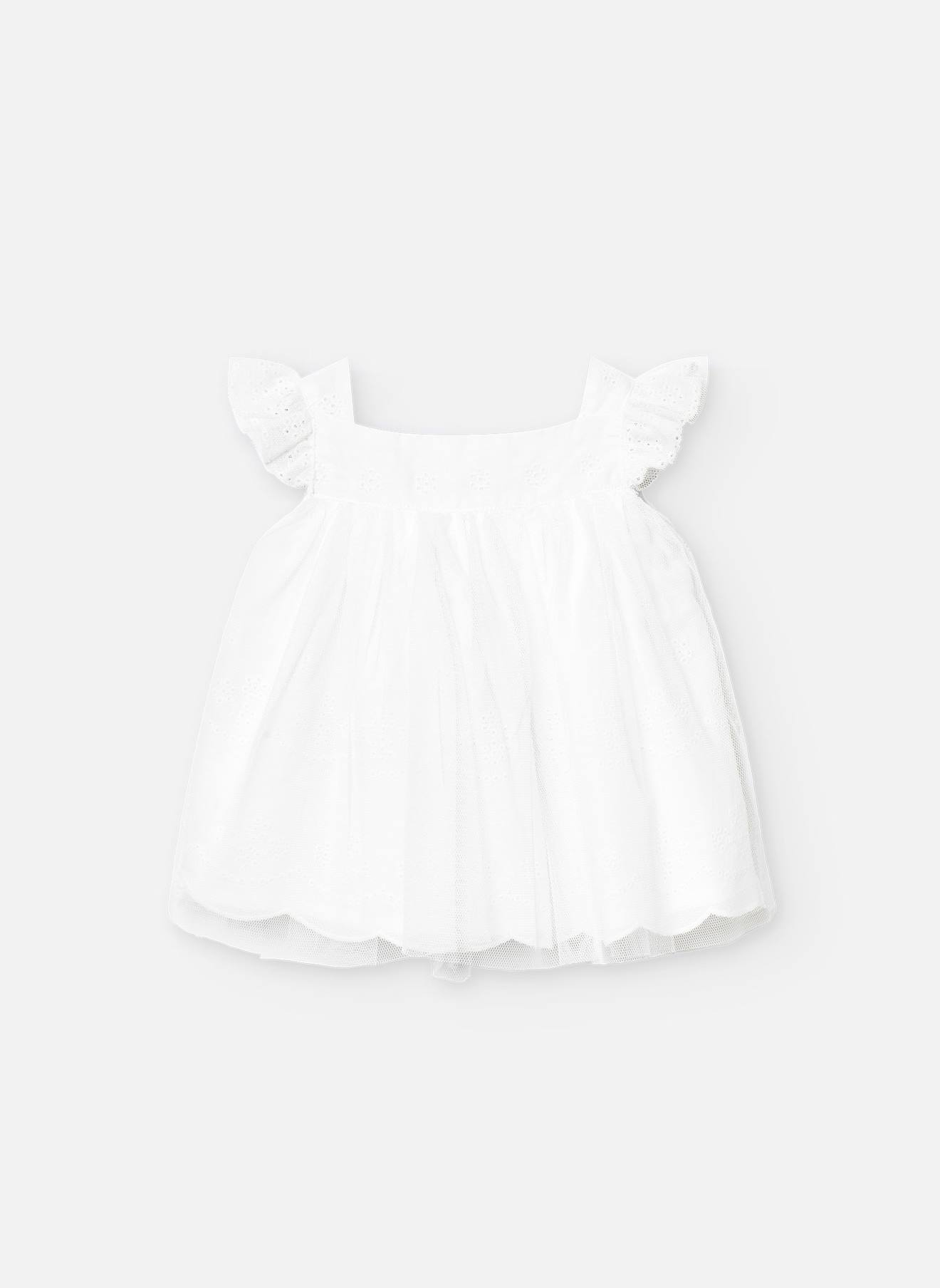 Robe En Batista Brodée Et Tulle Blanc
