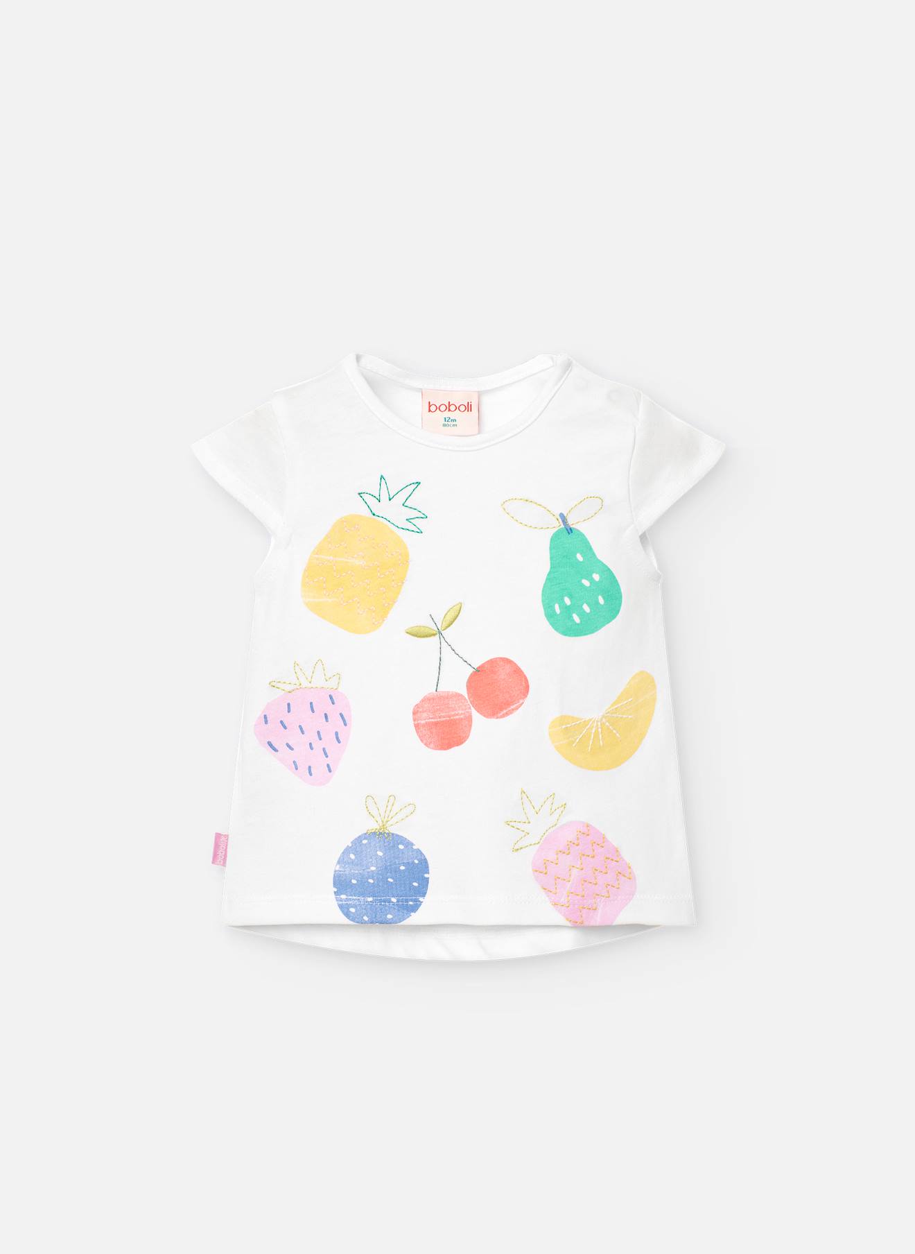 T-shirt À Manches Courtes Avec Imprimé Fruits Devant Blanc
