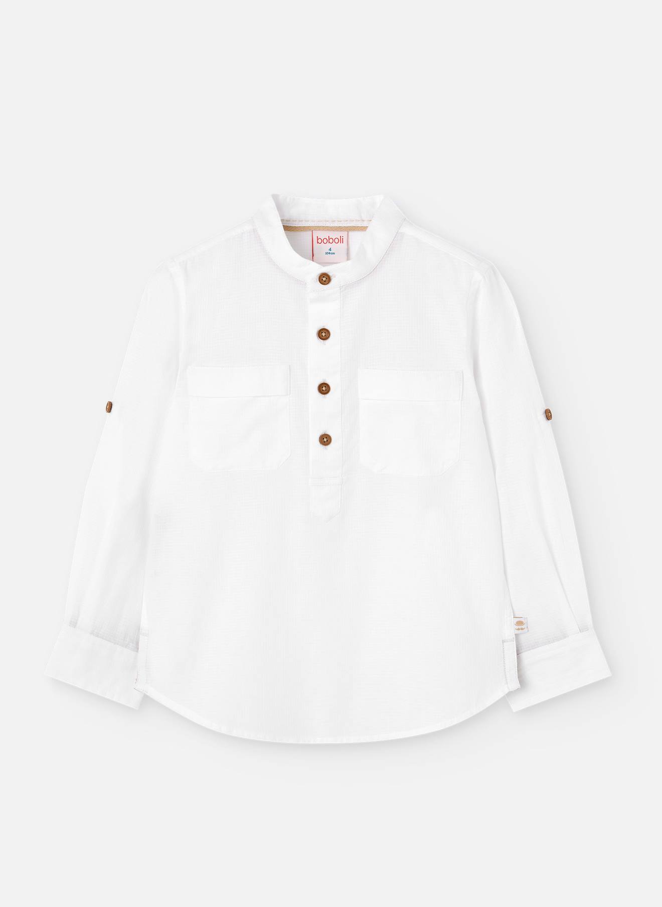 Chemise Avec Poches Sur La Poitrine Et Col Mao Blanc