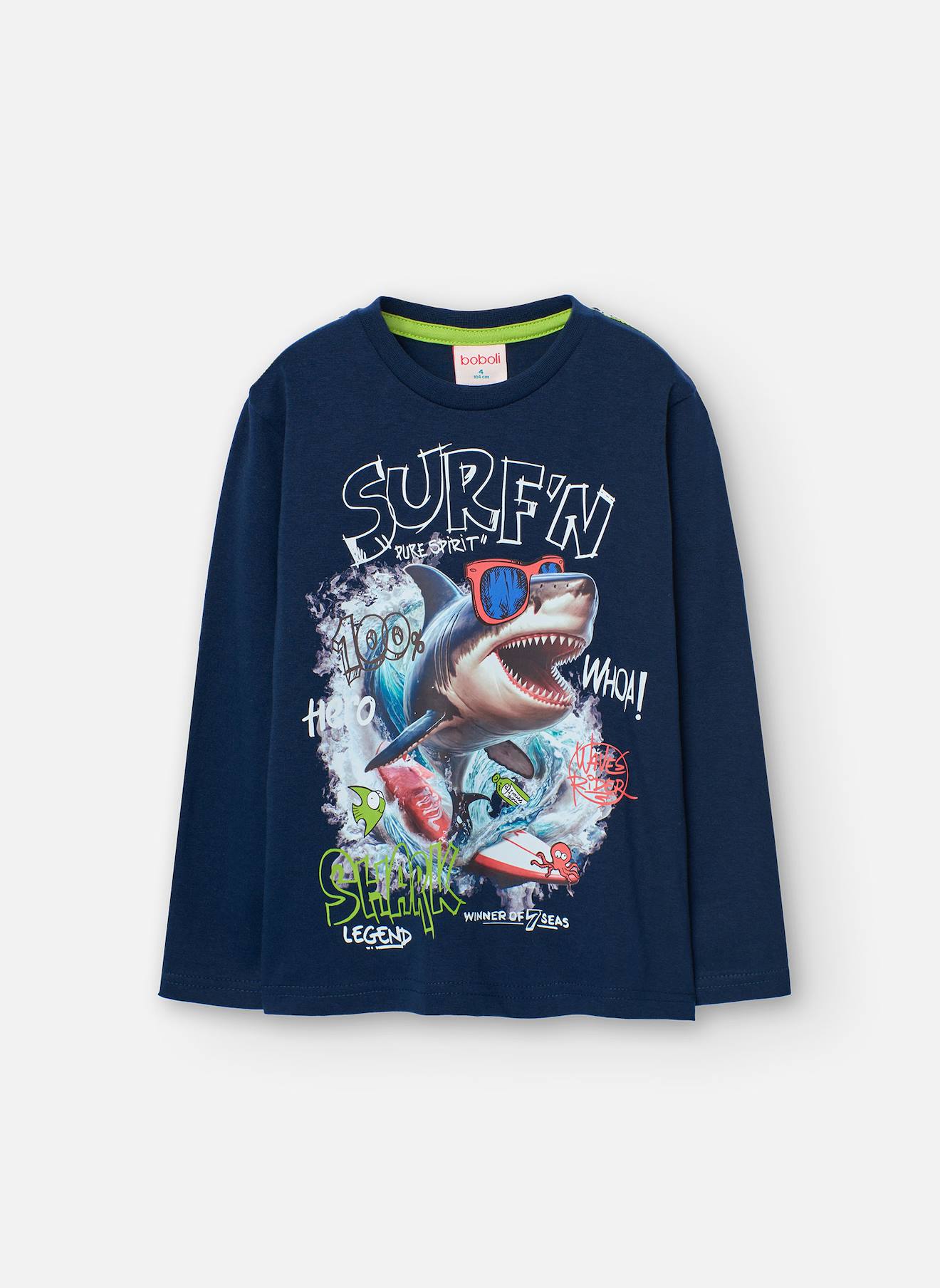 T-shirt À Manches Longues Avec Col Rond Bleu