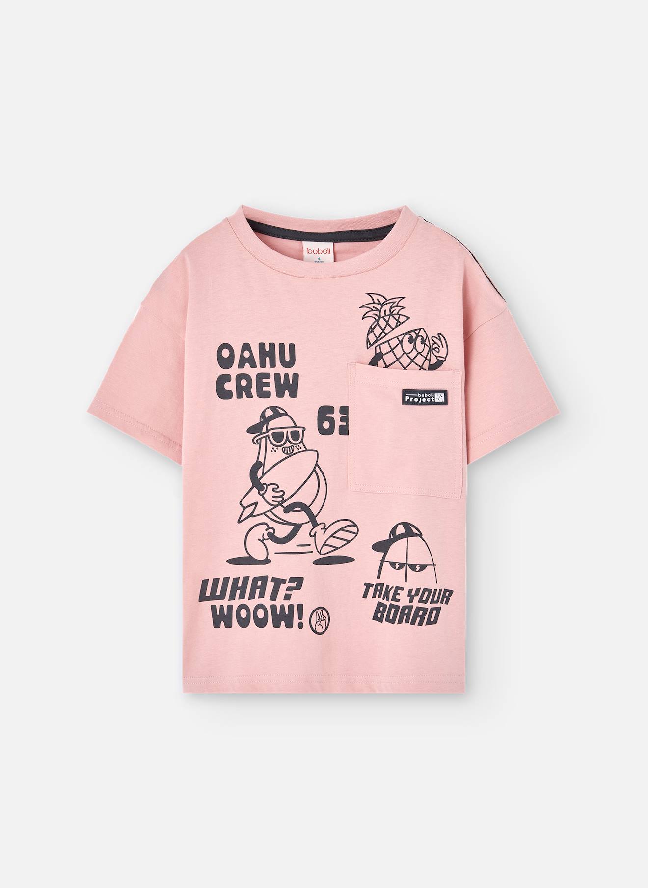 T-shirt Avec Imprimé Sur Le Devant Et Poche Poitrine Rose