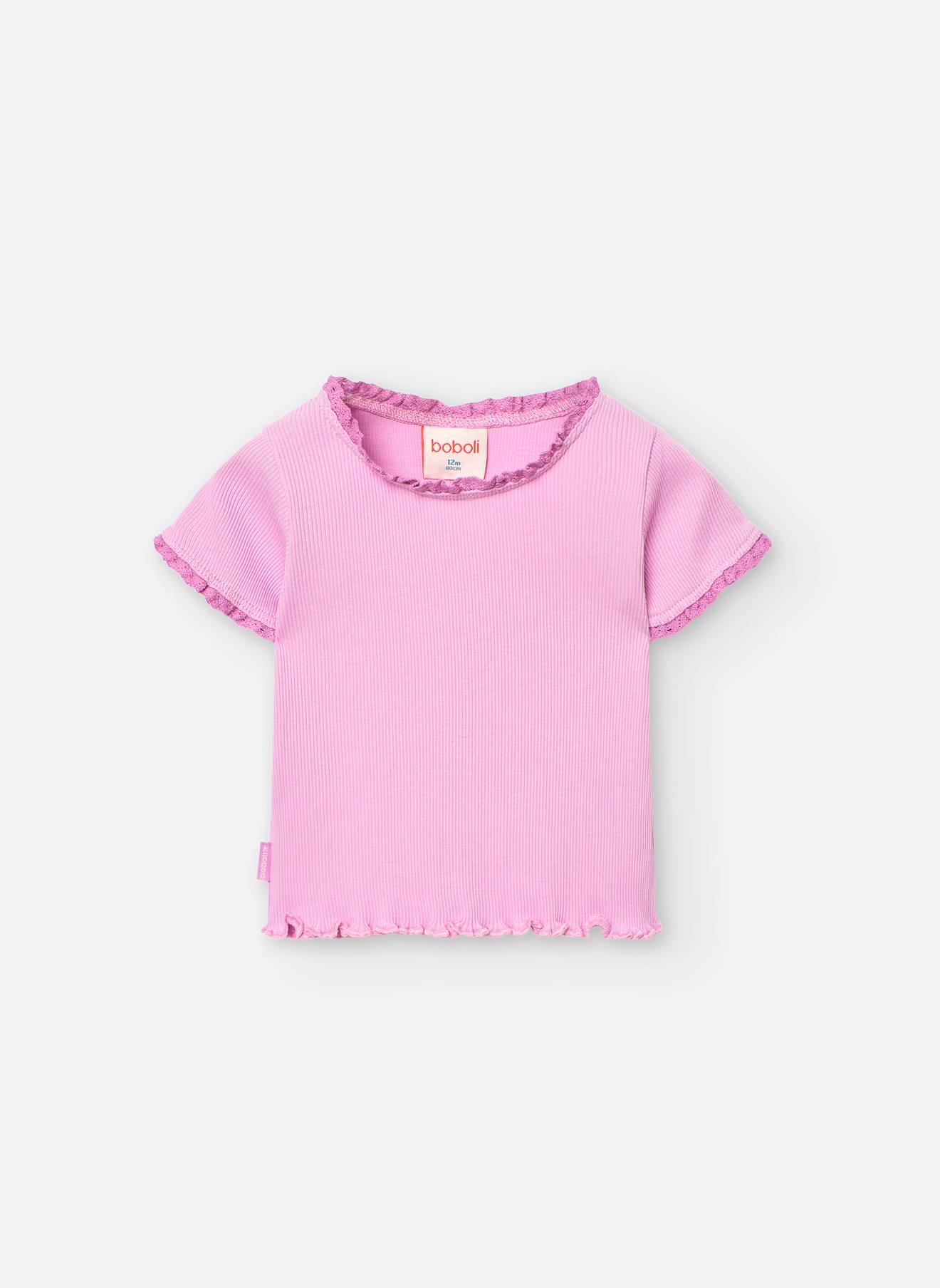 T-shirt En Coton Avec Bordure Au Col Et Aux Manches Rose