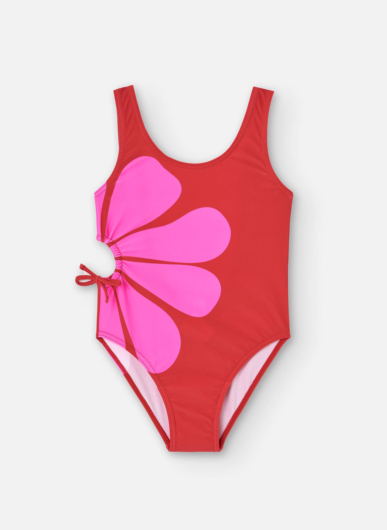 Maillot De Bain Avec Fleur Et Ouverture Latérale Rouge