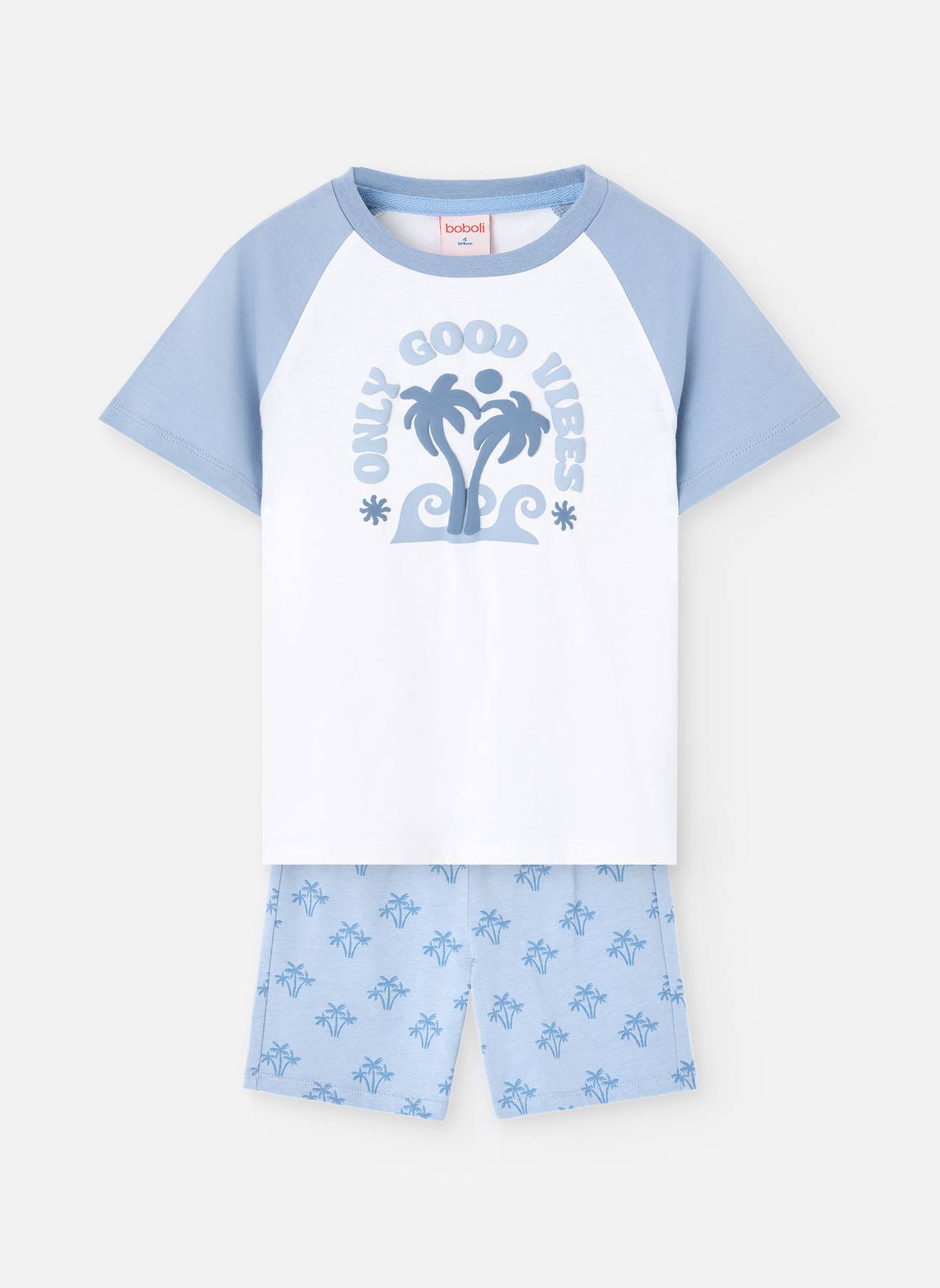 Pyjama Court En Coton Bleu