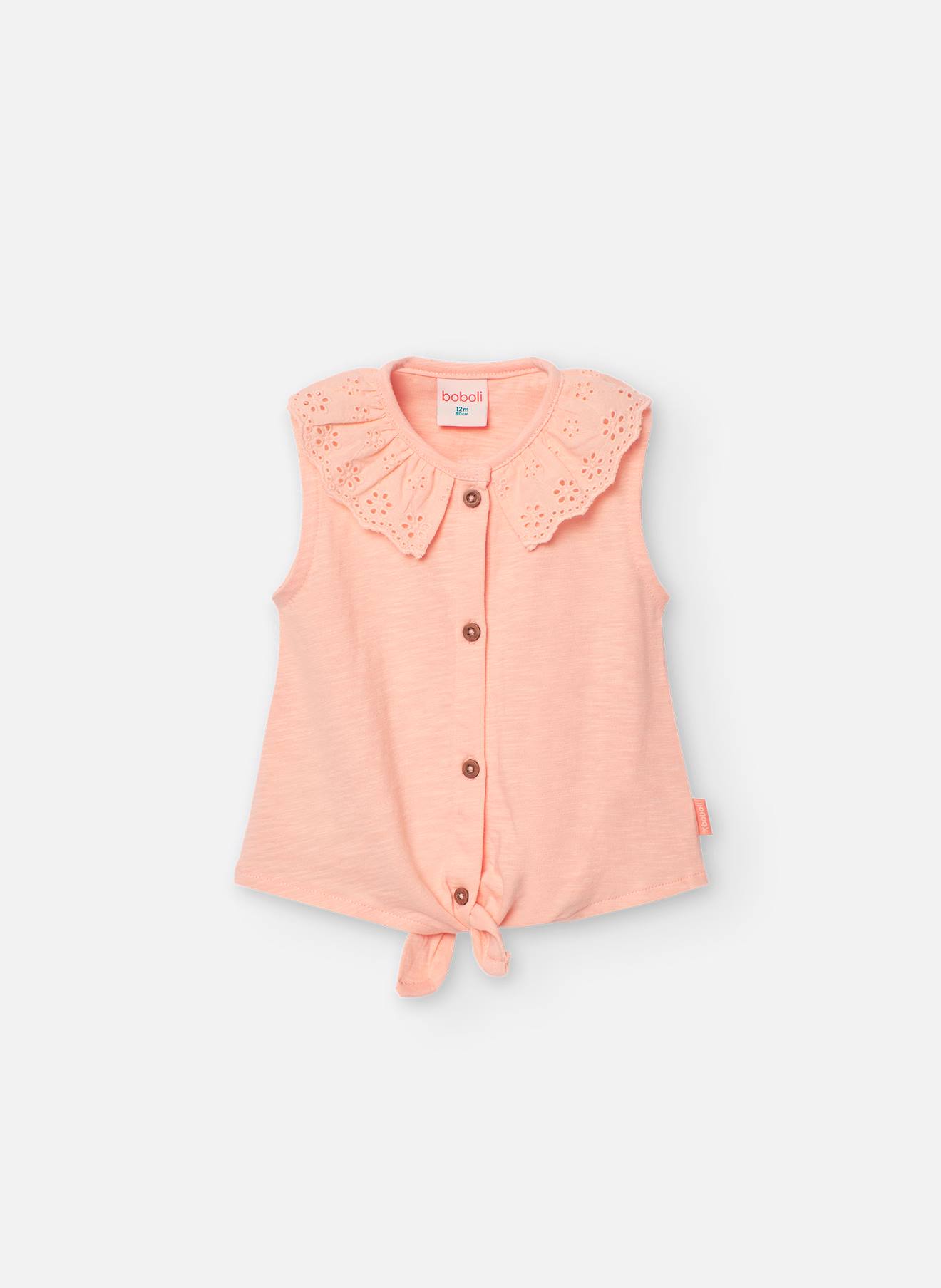 T-shirt En Coton Avec Col Volanté Brodé Orange