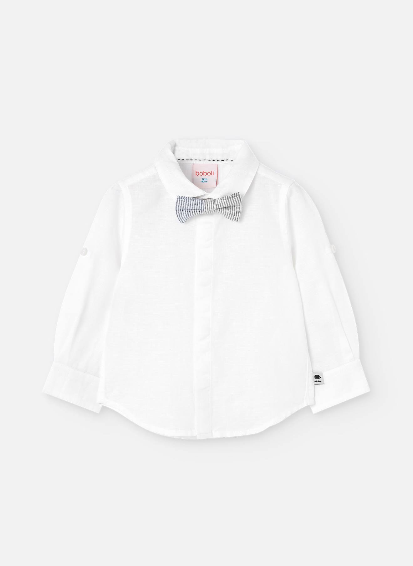 Chemise Unie À Manches Longues Avec Nœud Papillon Blanc