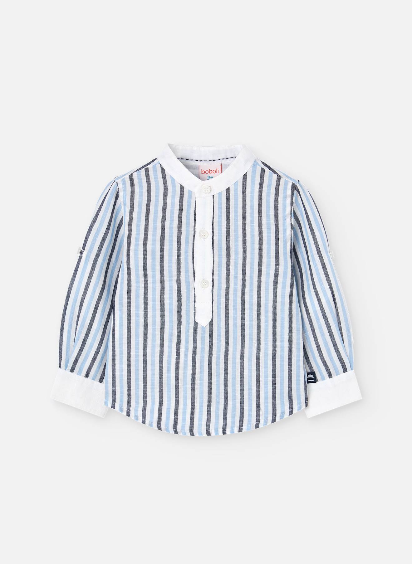 Chemise Rayée Avec Col Mao Bleu