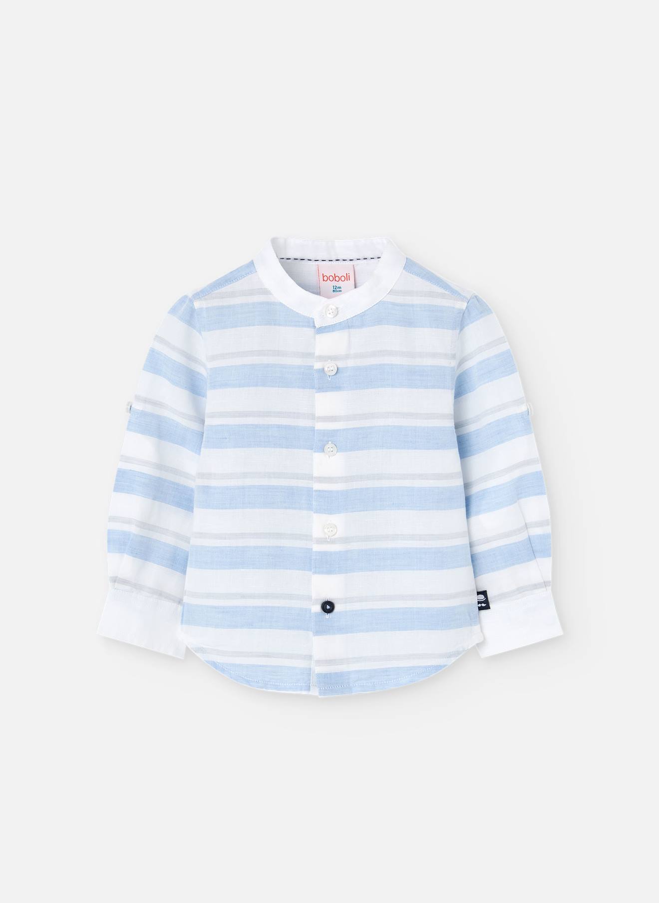 Chemise Rayée Avec Col Mao Bleu