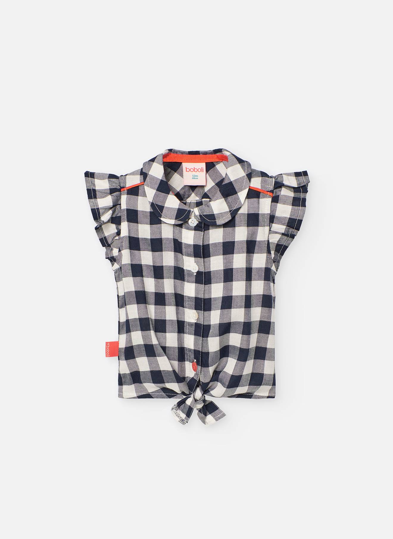 Chemise À Carreaux Avec Nœud En Bas Bleu