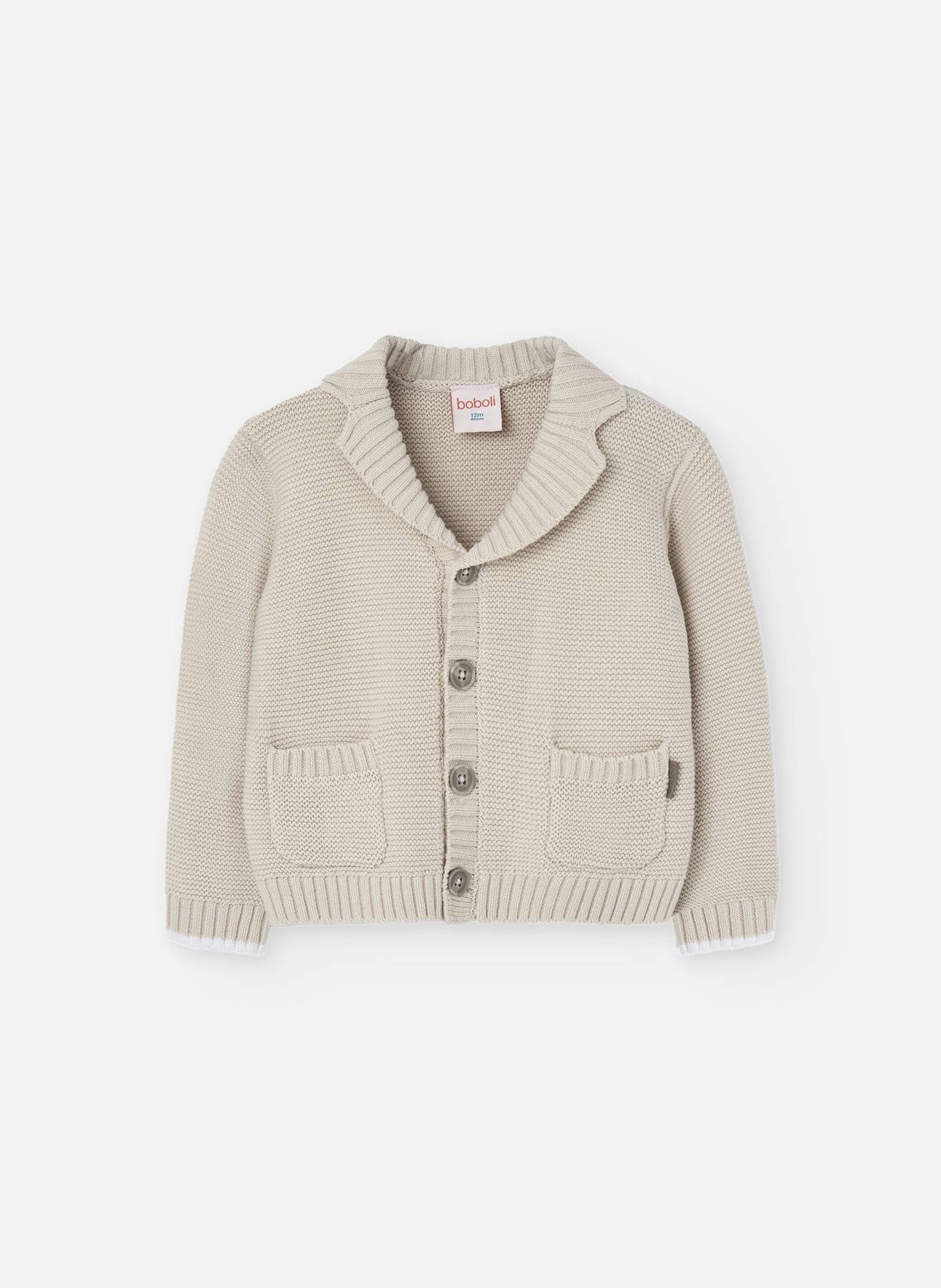 Gilet En Maille Avec Col À Revers Et Poches Beige