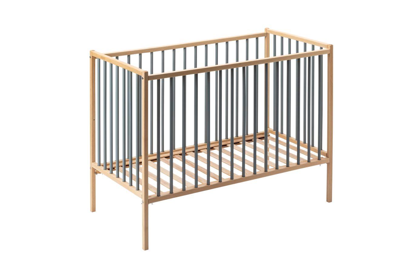 Lit À Barreaux Bébé - Rémi - En Bois Massif Bois Hybride Bleu Gris