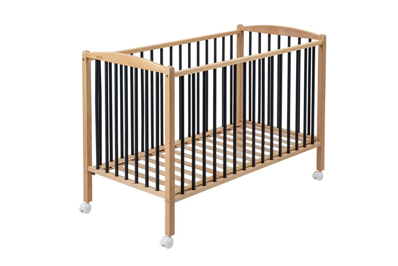 Lit À Barreaux En Bois - Arthur - Hauteur Réglable 4 Positions Avec Roulettes Bois Hybride Anthracite