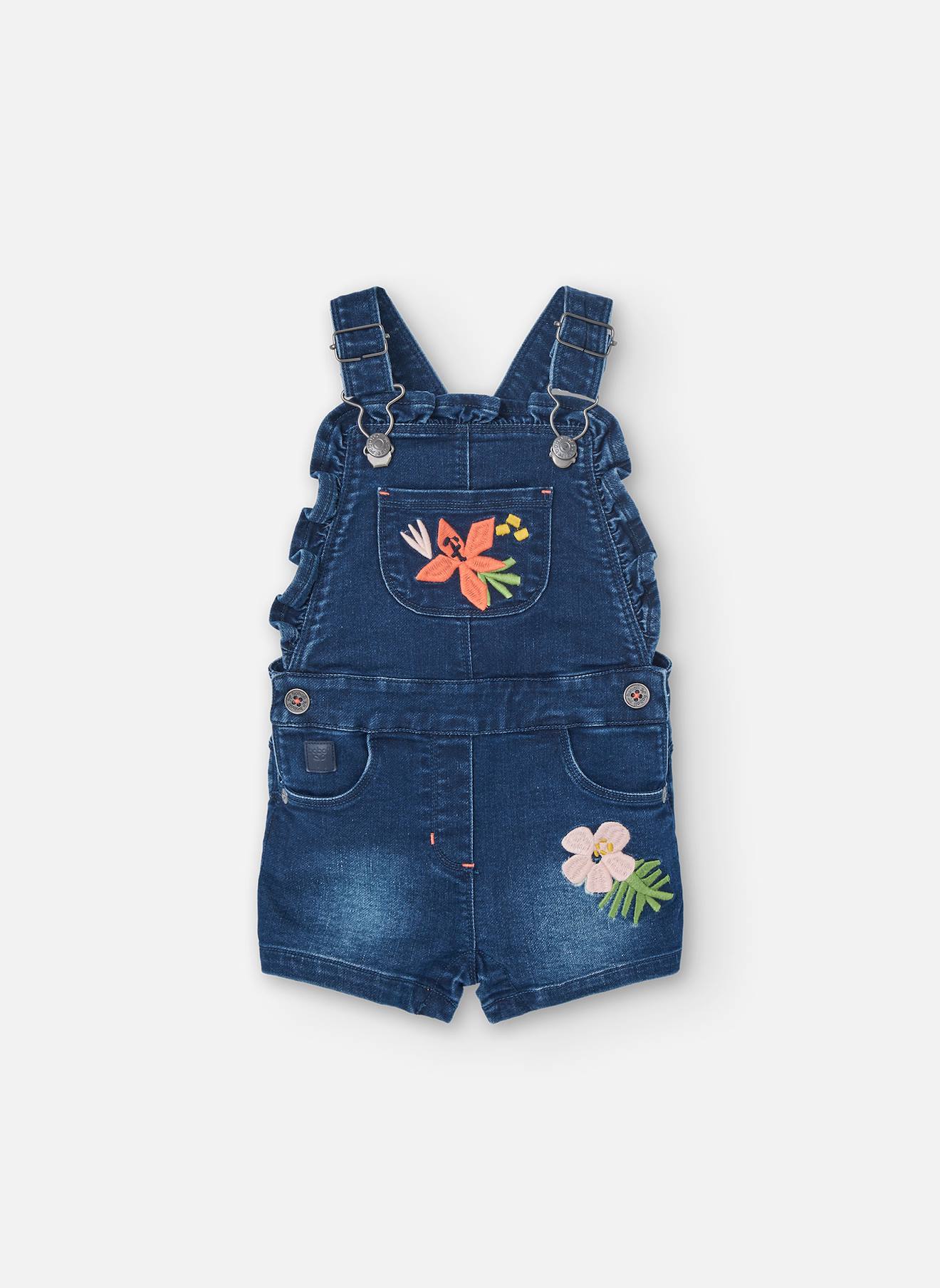 Salopette Avec Volants Et Broderie Florale Bleu