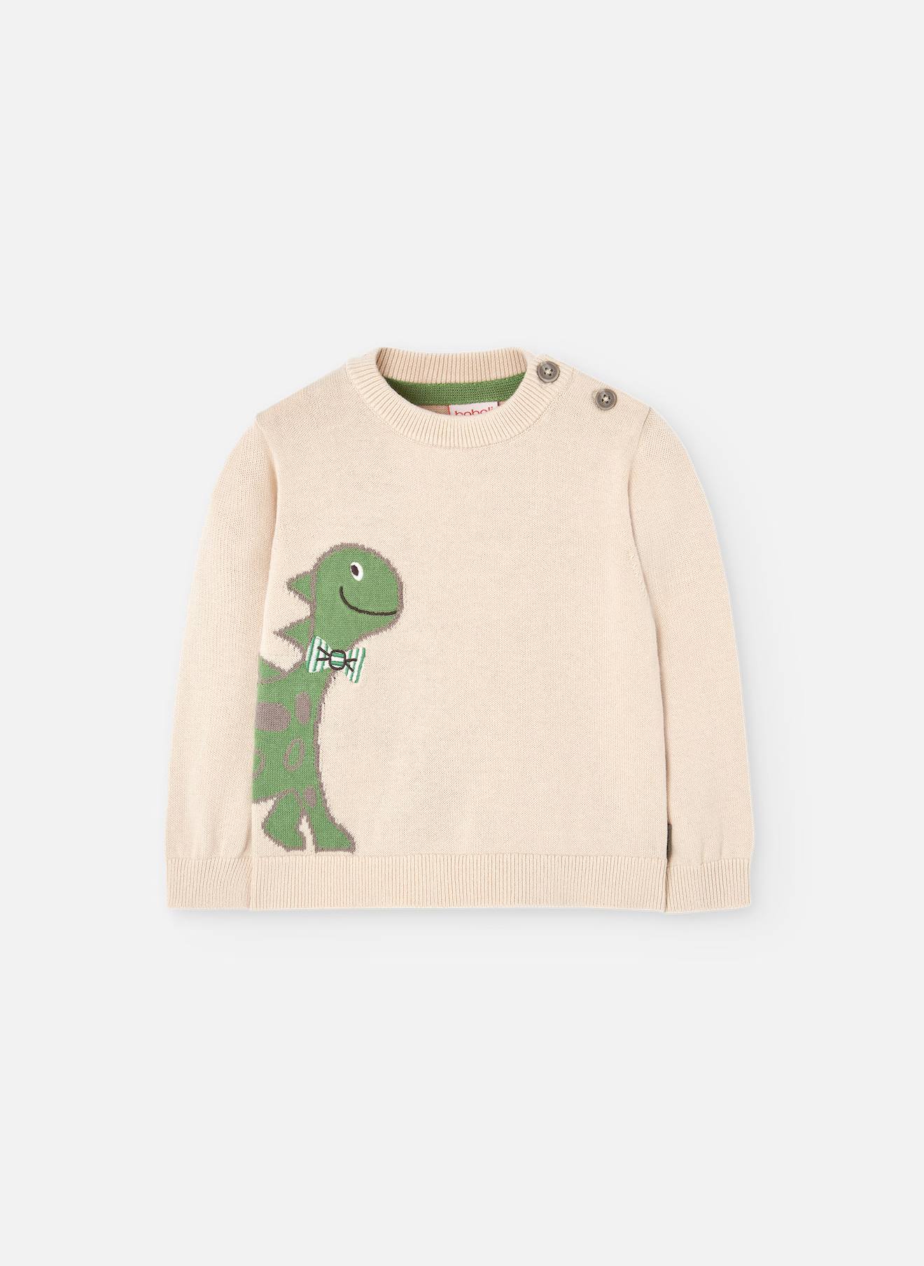 Pull En Coton Avec Dinosaure Beige