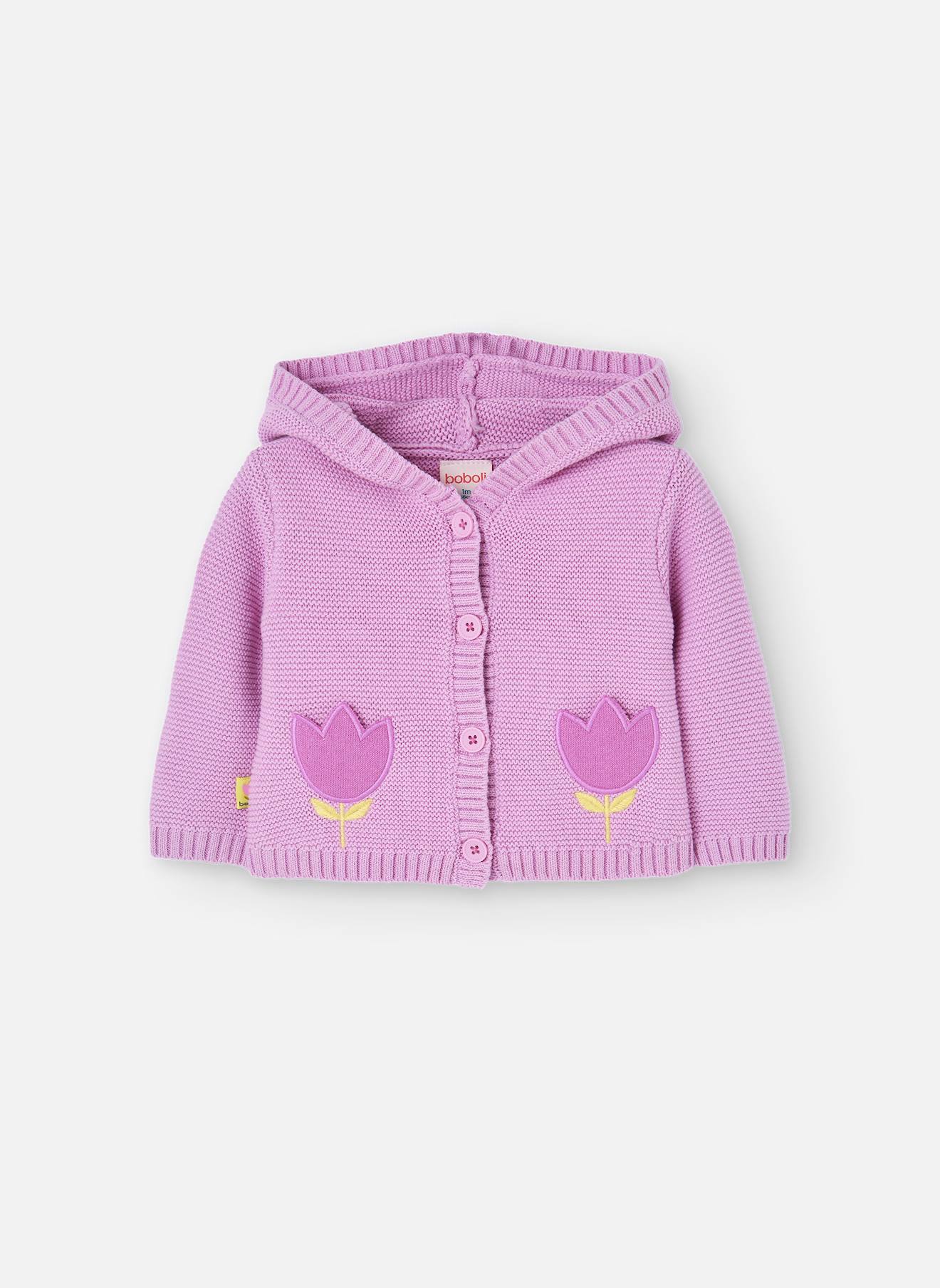 Veste En Tricot Avec Capuche Et Fermeture Par Boutons Rose