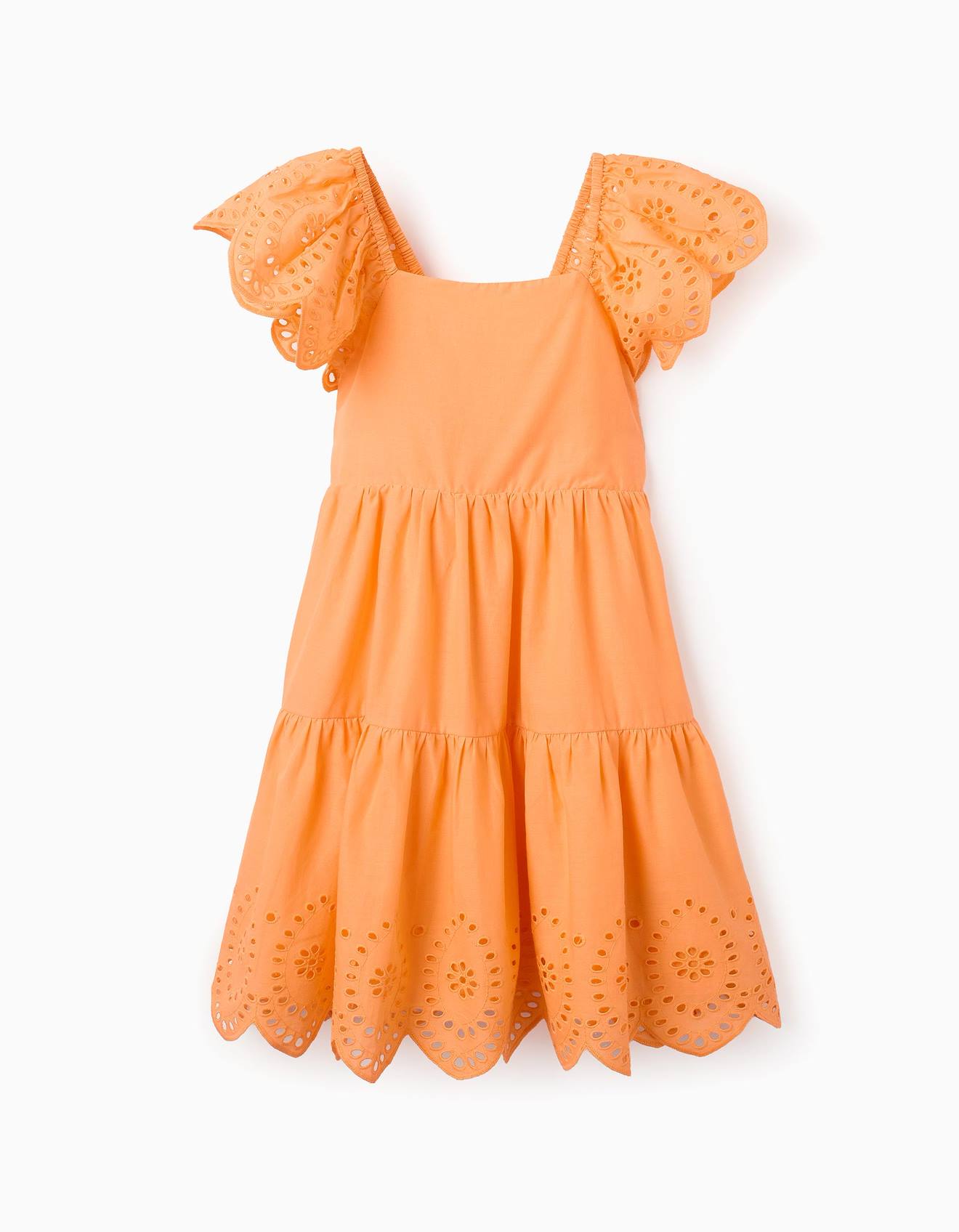 Robe En Coton Avec Broderie Anglaise Orange