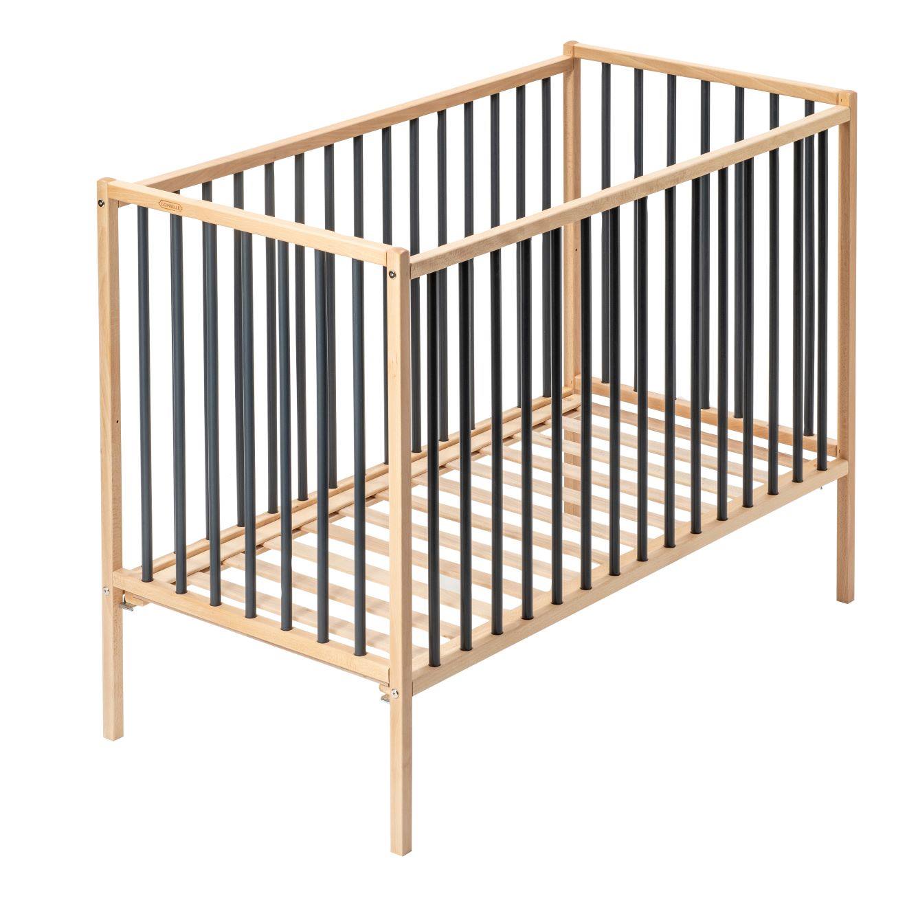 Lit À Barreaux Bébé - Rémi - En Bois Massif Bois Hybride Anthracite
