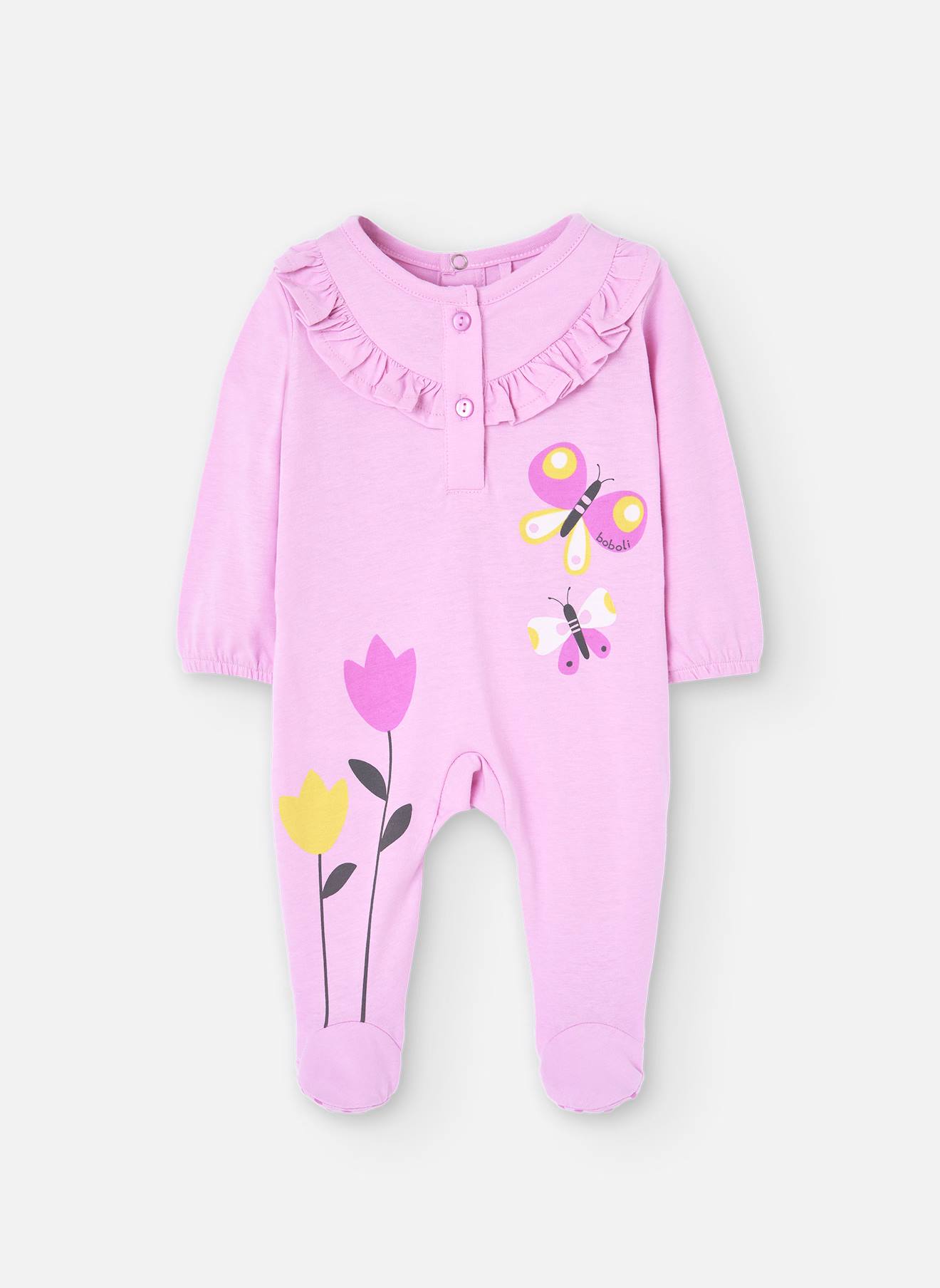 Barboteuse En Coton Avec Volants Rose