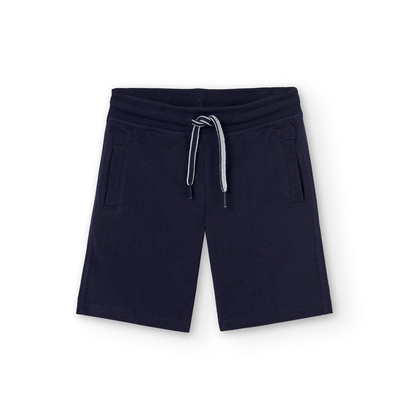 Bermuda En Coton Uni Avec Cordon De Serrage Bleu