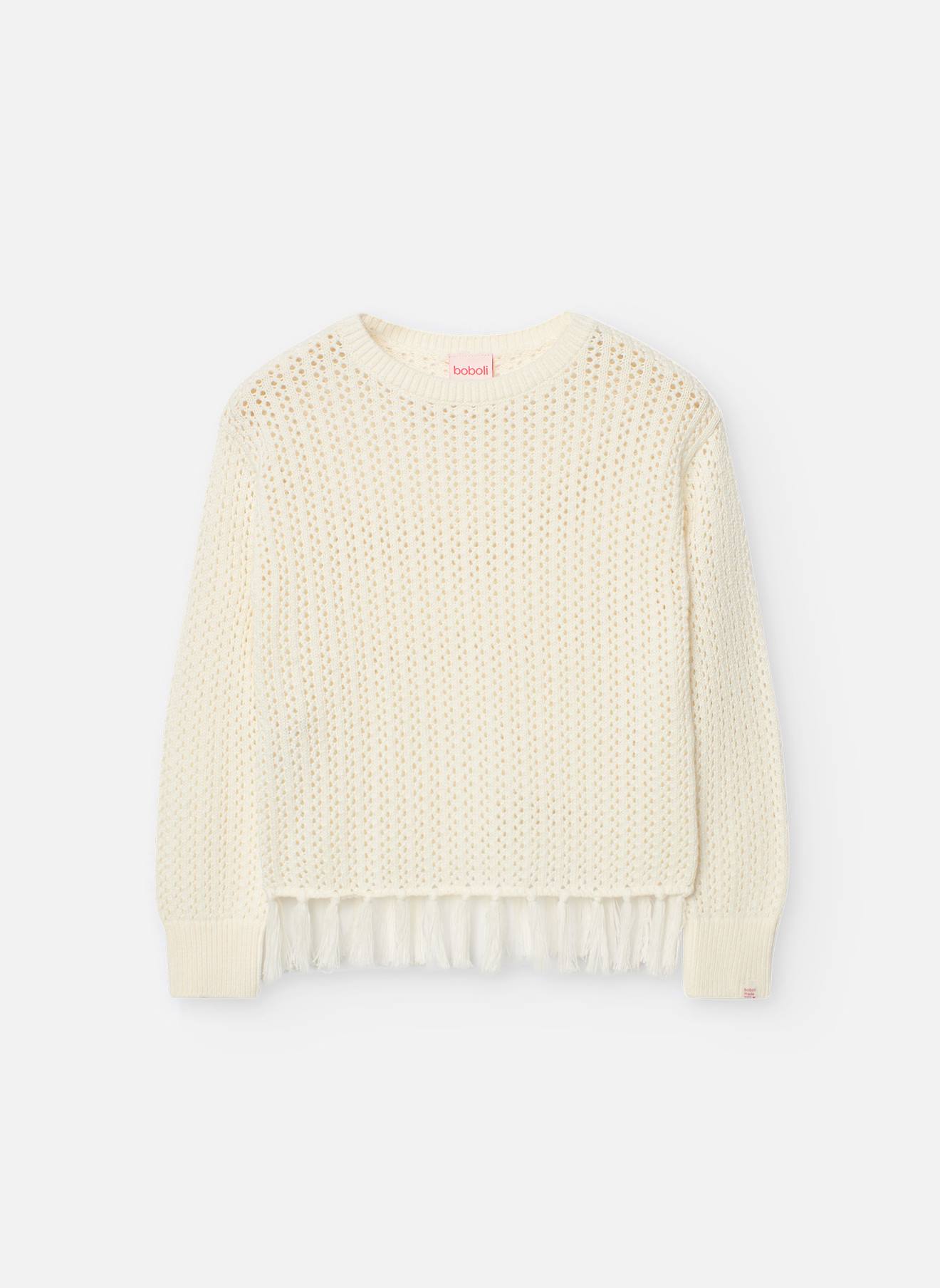 Pull En Coton Avec Franges Blanc