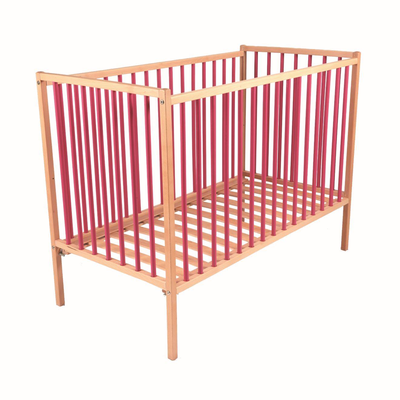 Lit À Barreaux Bébé - Rémi - En Bois Massif Bois Hybride Fuschia