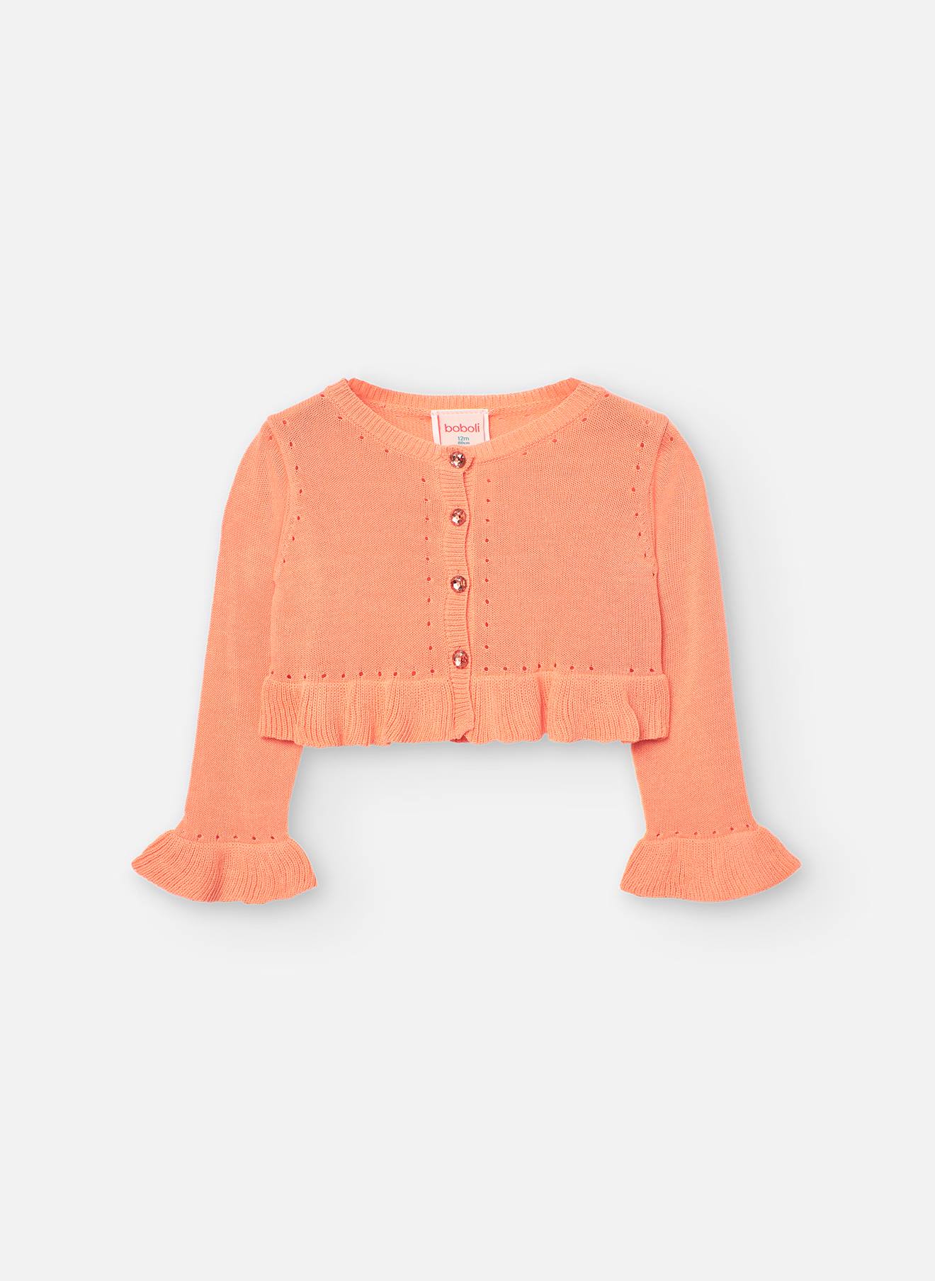 Gilet En Maille Avec Col Rond Et Volants Orange