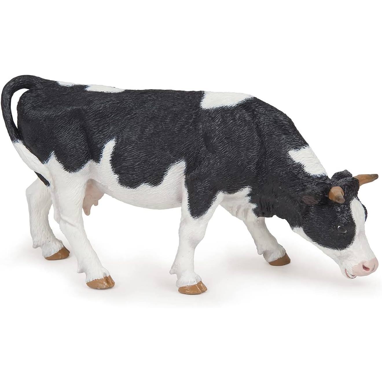 Figurine Vache Noire Et Blanche Broutant Blanc
