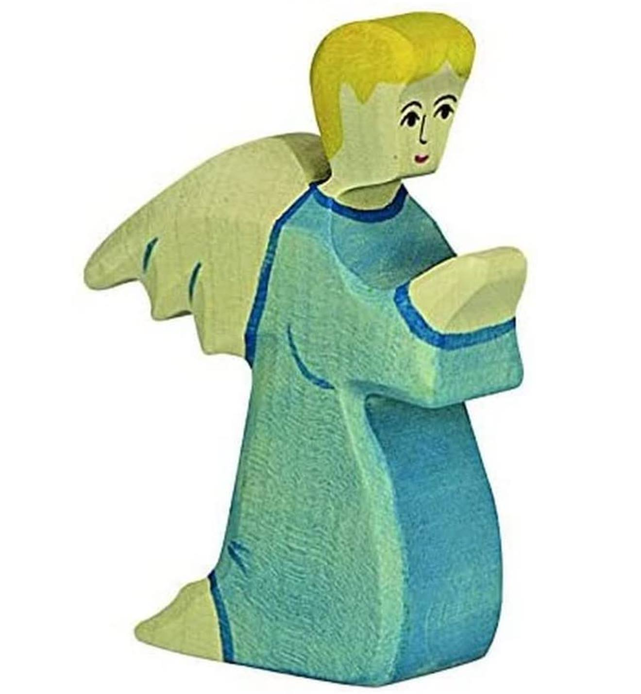 Figurine Crèche De Noël - Ange À Genoux Bleu