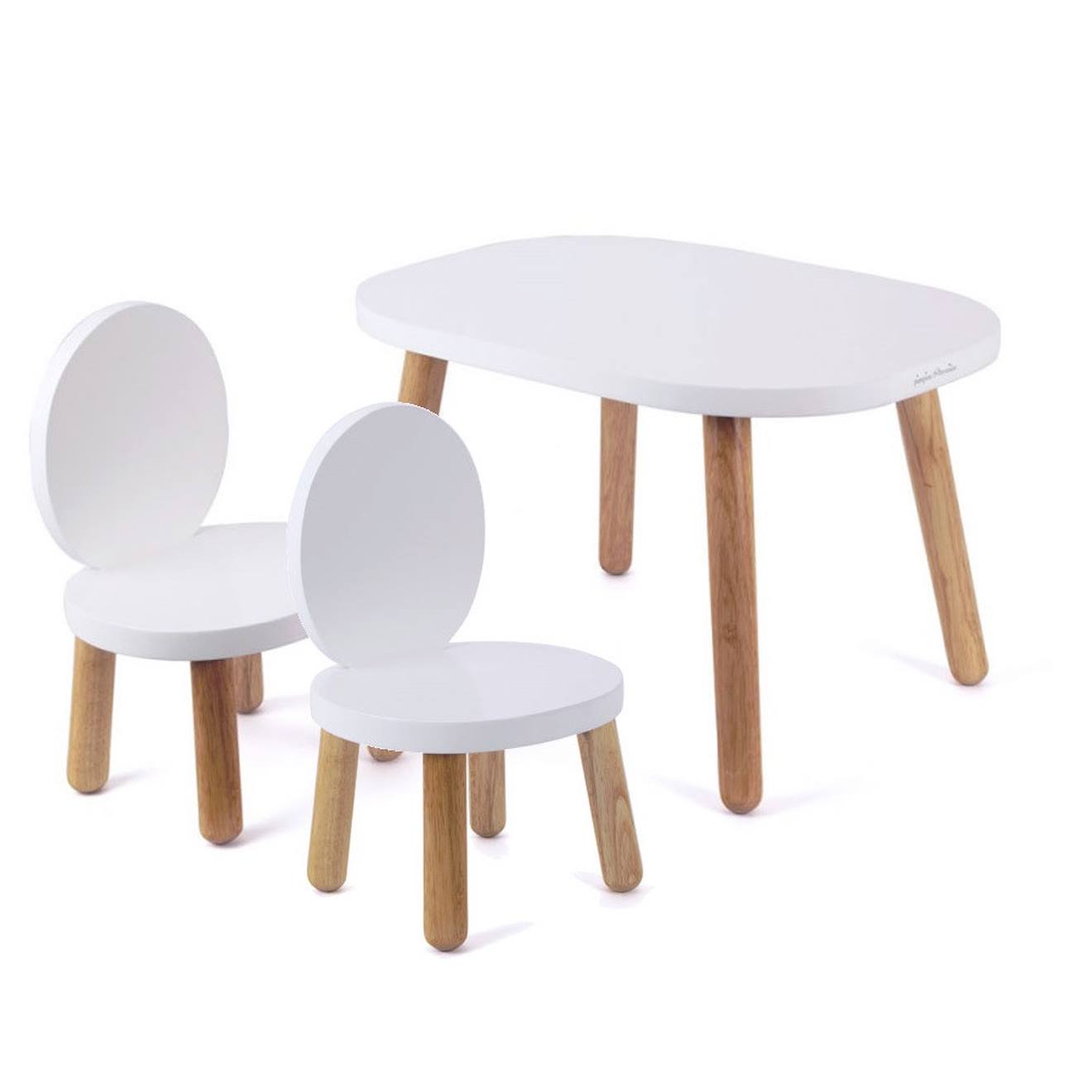 Ensemble Table Et Chaises Enfant Ovaline 1-4 Ans Blanc Et Bois