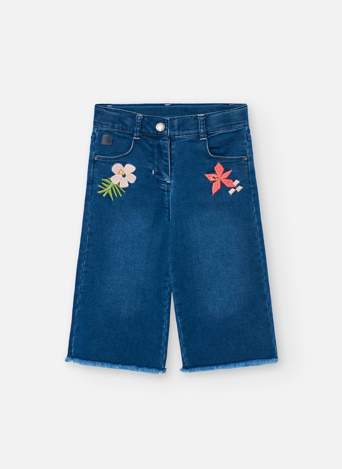Jean Large Avec Broderie Et Ourlet Effiloché Bleu