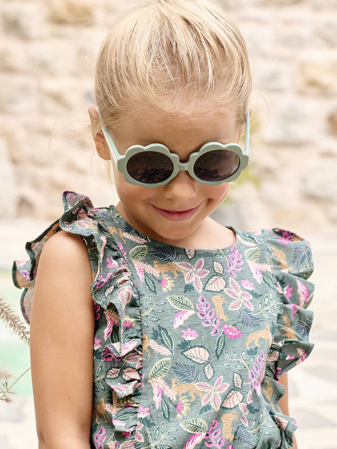 Lunettes de soleil fleur fille bleu grisé