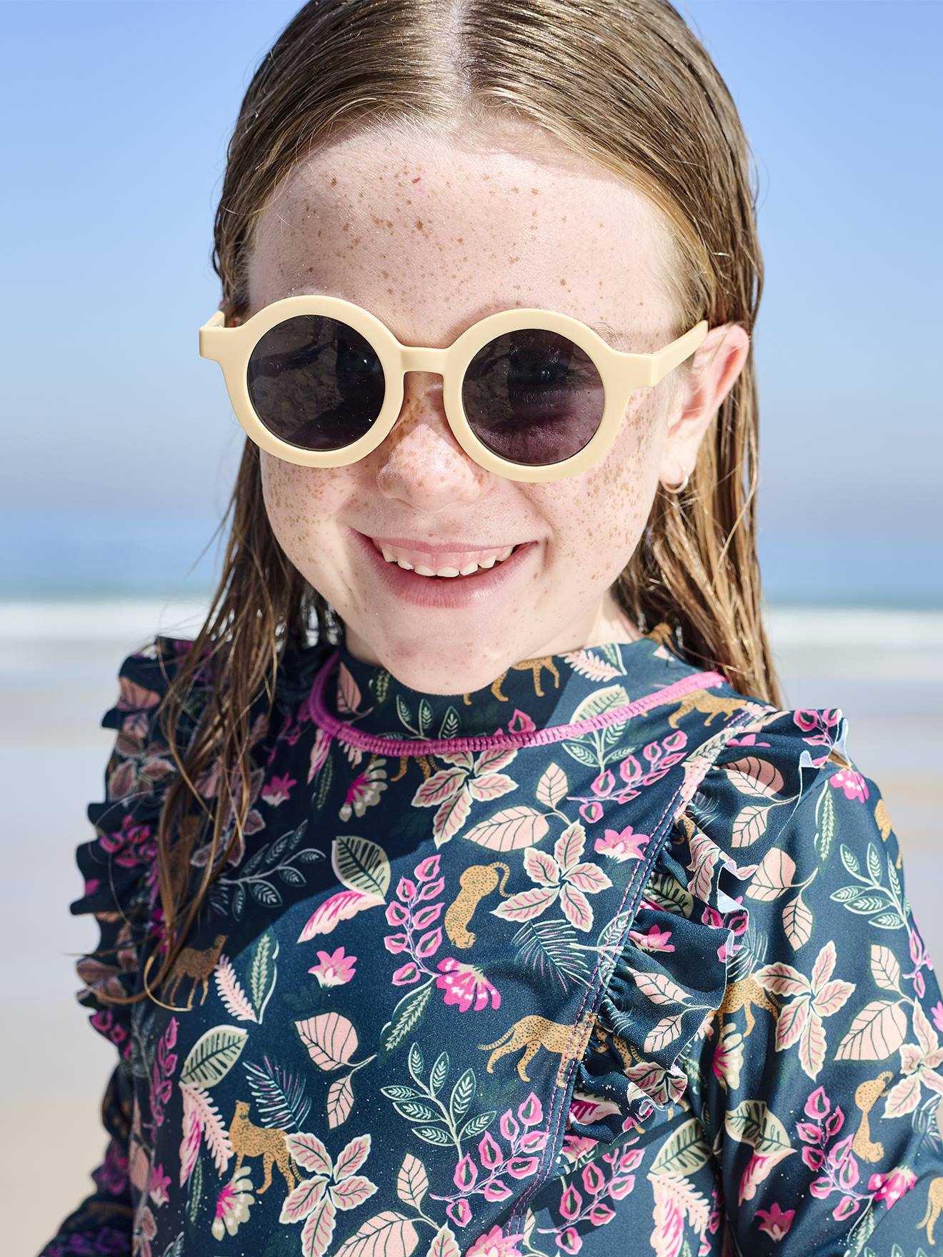Lunettes de soleil rondes enfant beige