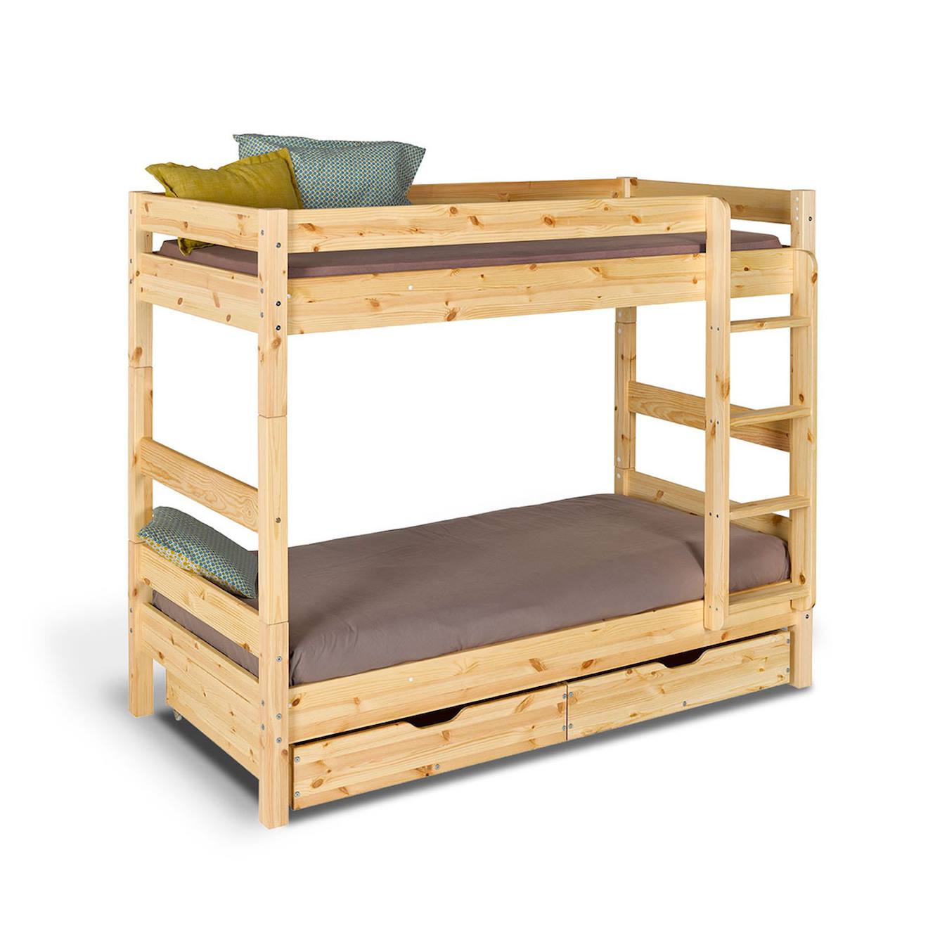Pack Lit Superposé Séparable Avec Tiroirs Bois Massif Aaron Bois Naturel