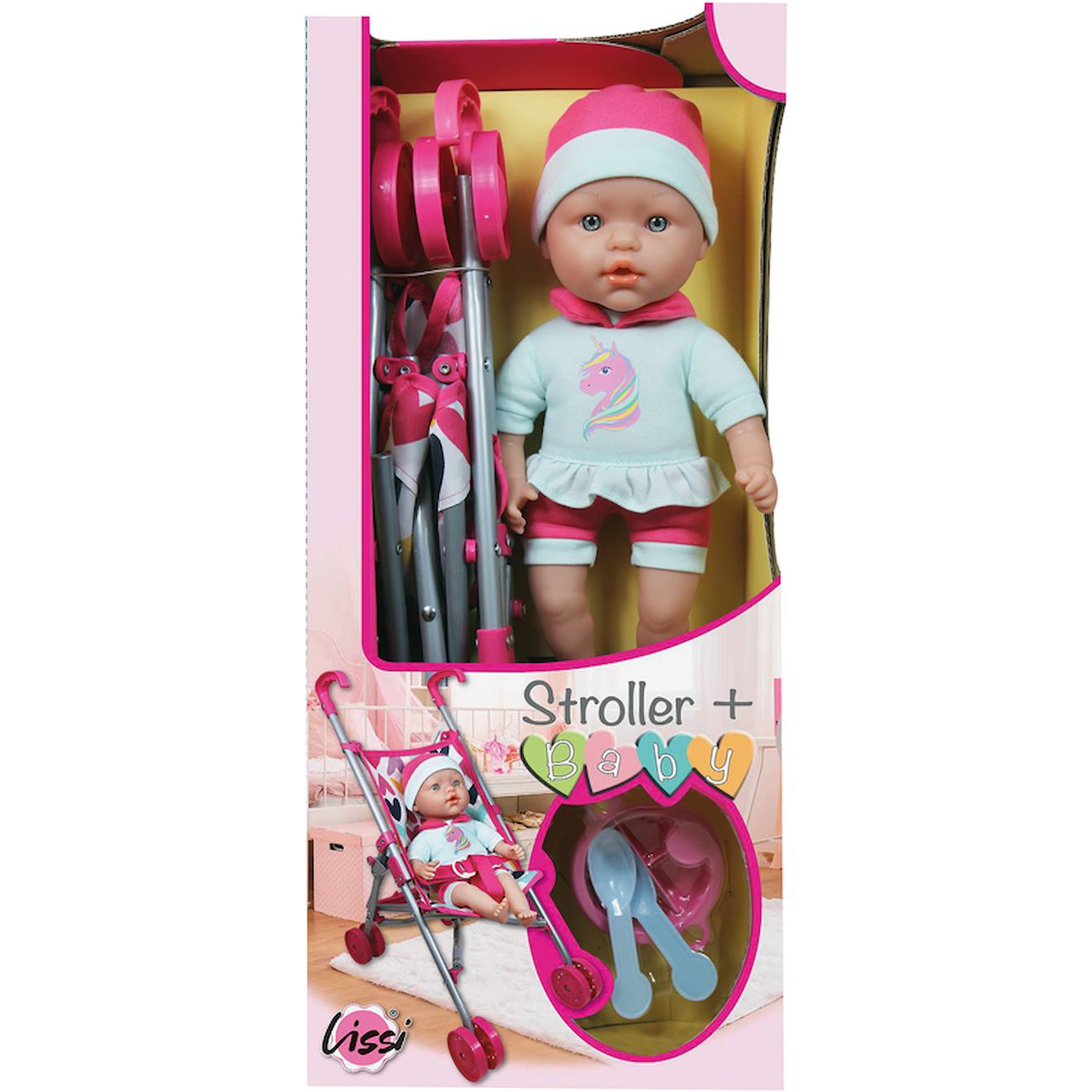 Bébé 35cm Et Sa Poussette Multicolore