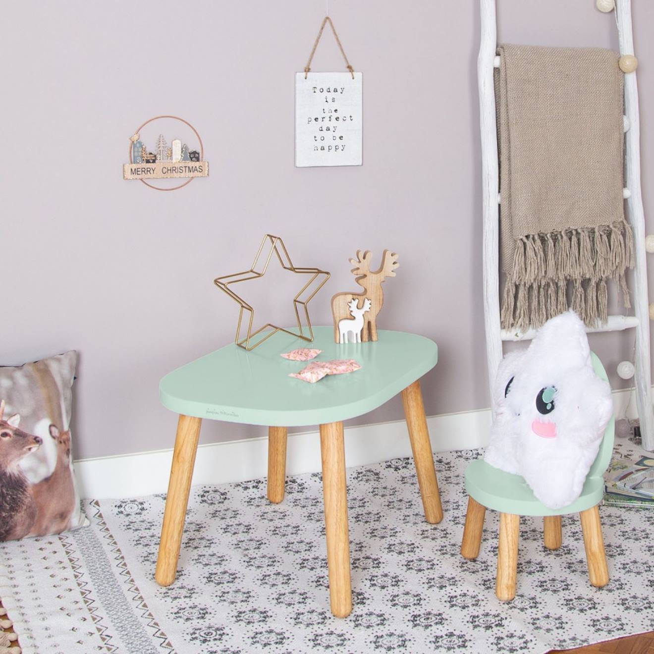 Ensemble Table Et Chaises Enfant Ovaline 1-4 Ans Vert Sauge (Pioupiou Et Merveilles) - Image 1