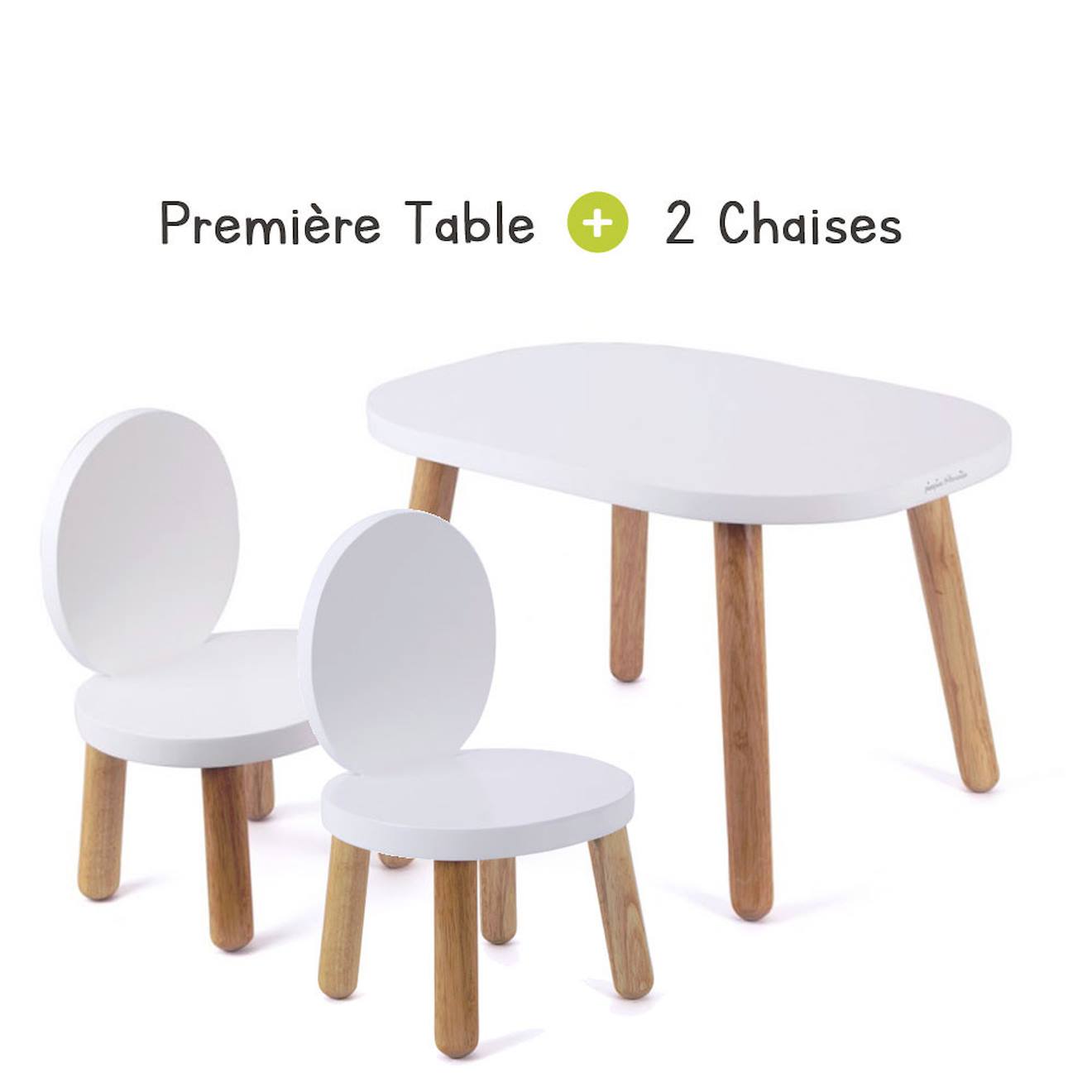 Ensemble Table Et Chaises Enfant Ovaline 1-4 Ans Blanc Et Bois (Pioupiou Et Merveilles) - Image 1