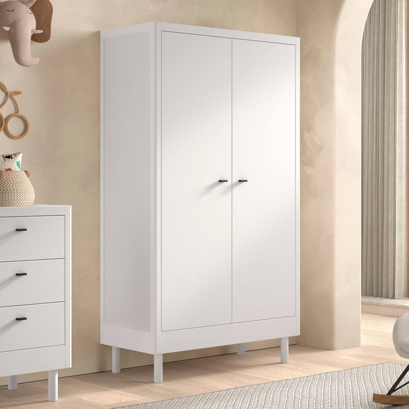 Armoire 2 Portes En Hêtre Massif Aubane Blanc