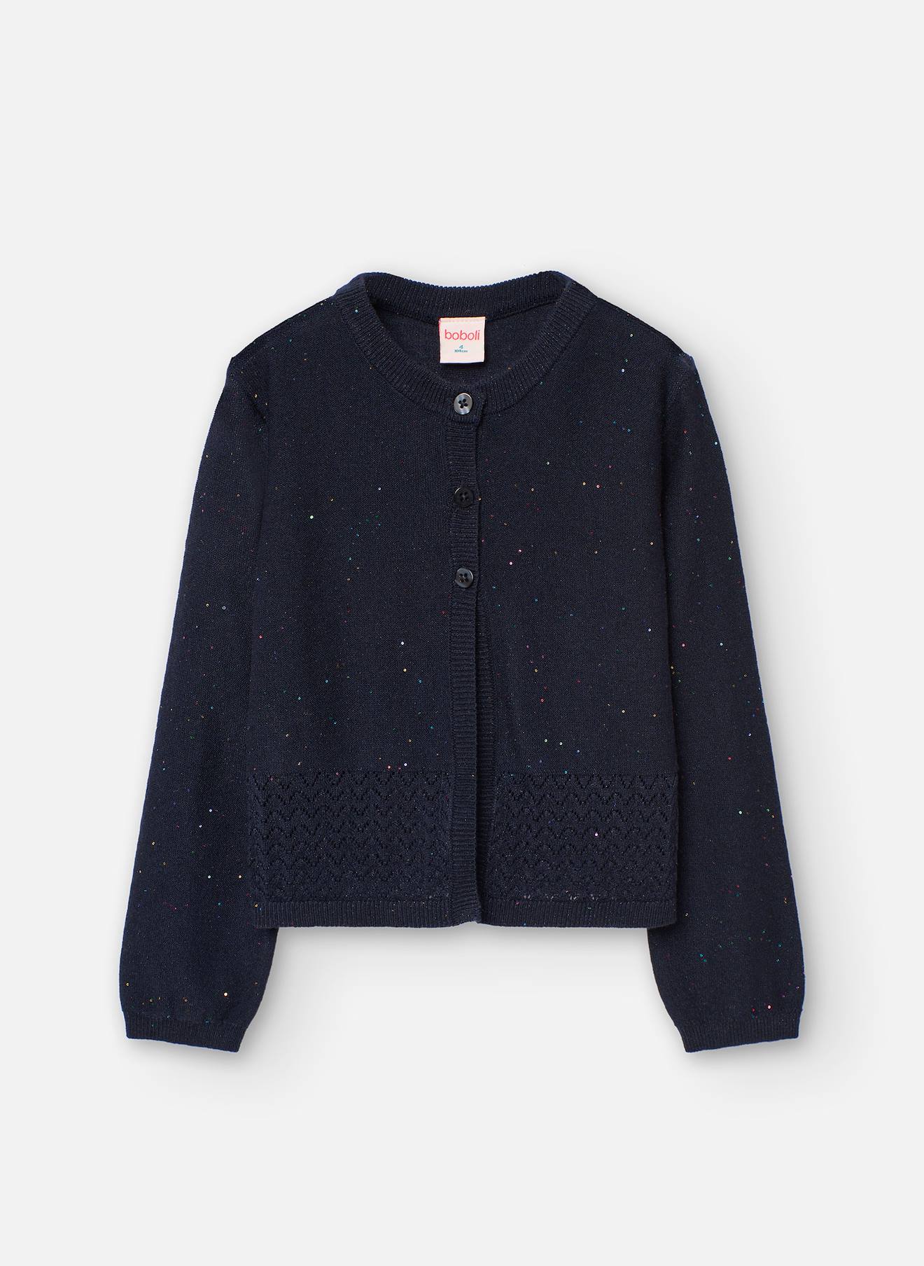Veste En Tricot Avec Col Rond Et Fermeture Boutons Bleu