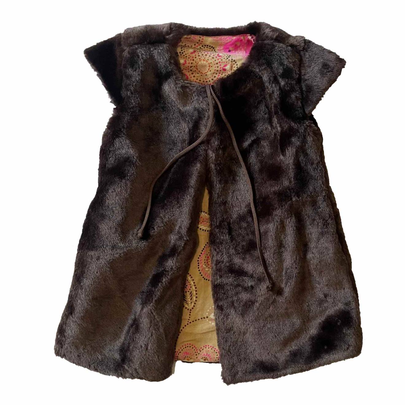 Gilet De Berger Long Fausse Fourrure Réversible Velours Capucine Marron Rose