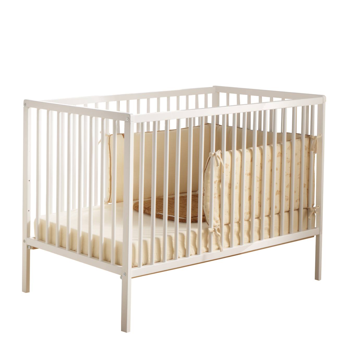 Lit Tout Barreaux En Bois Avec Matelas - First Blanc