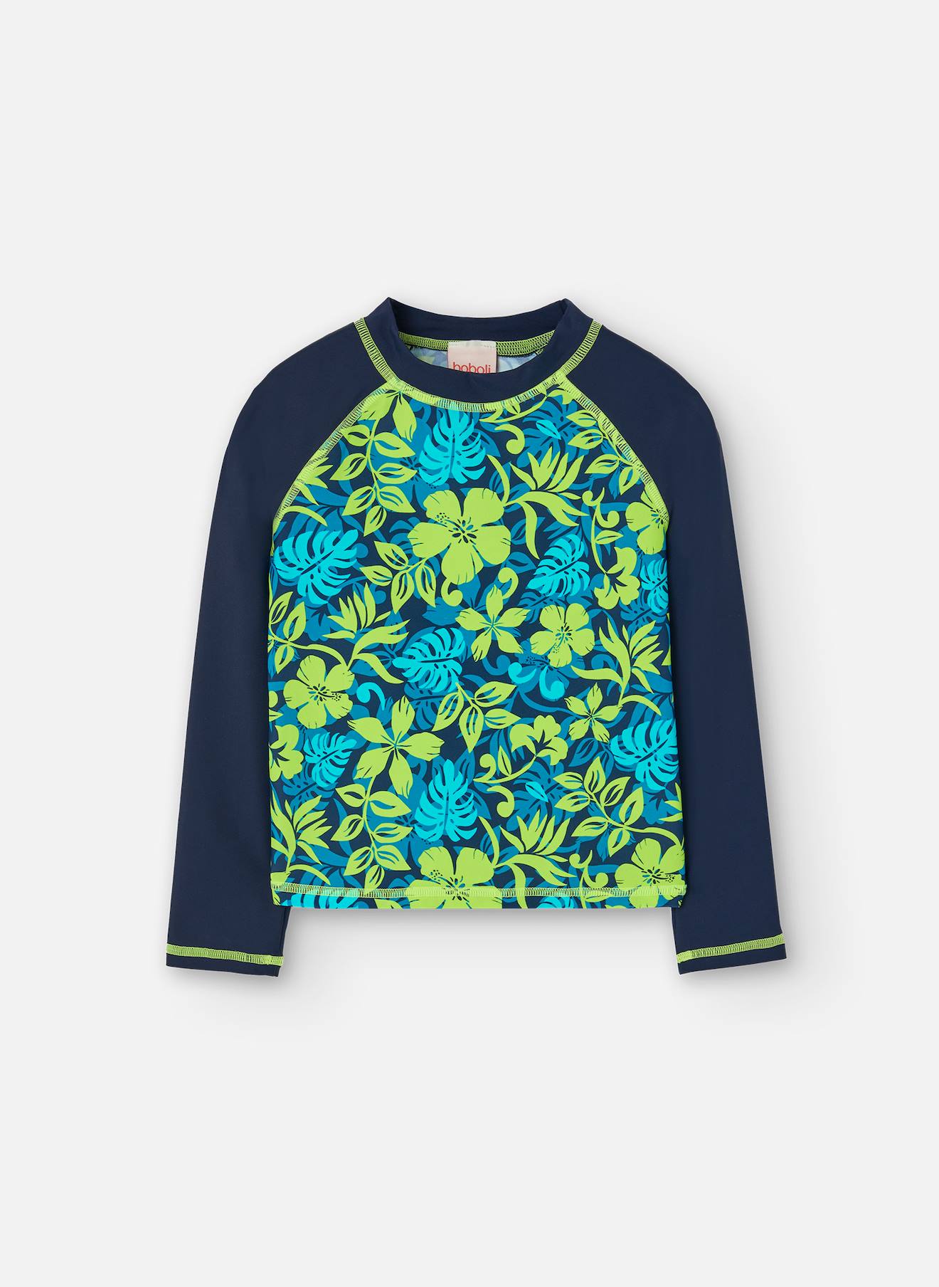 T-shirt Avec Imprimé Fleurs Et Manches Unies Contrastées Bleu