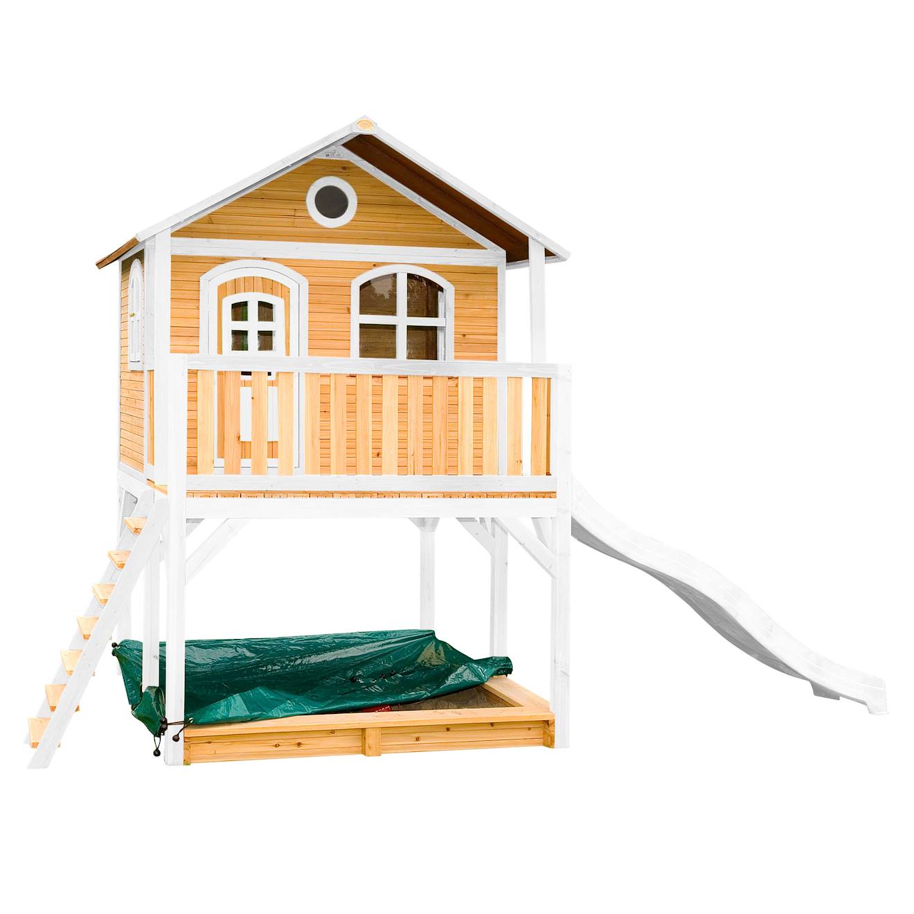 Maisonnette En Bois Sur Pilotis Marc Avec Toboggan, Bac À Sable Et Plateforme Blanc