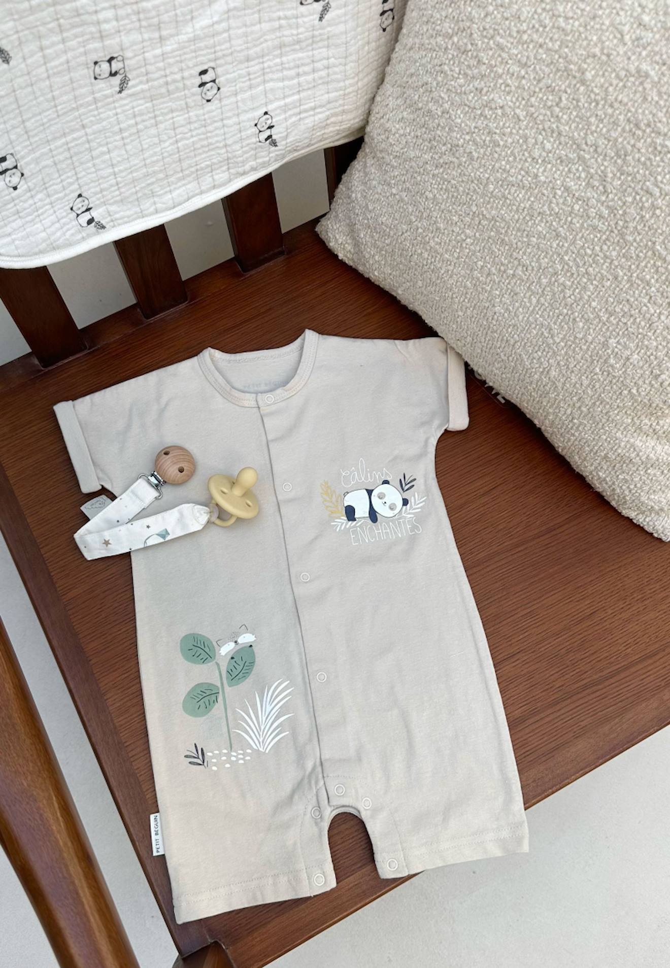 Combishort Bébé Mixte Mini Panda Sable
