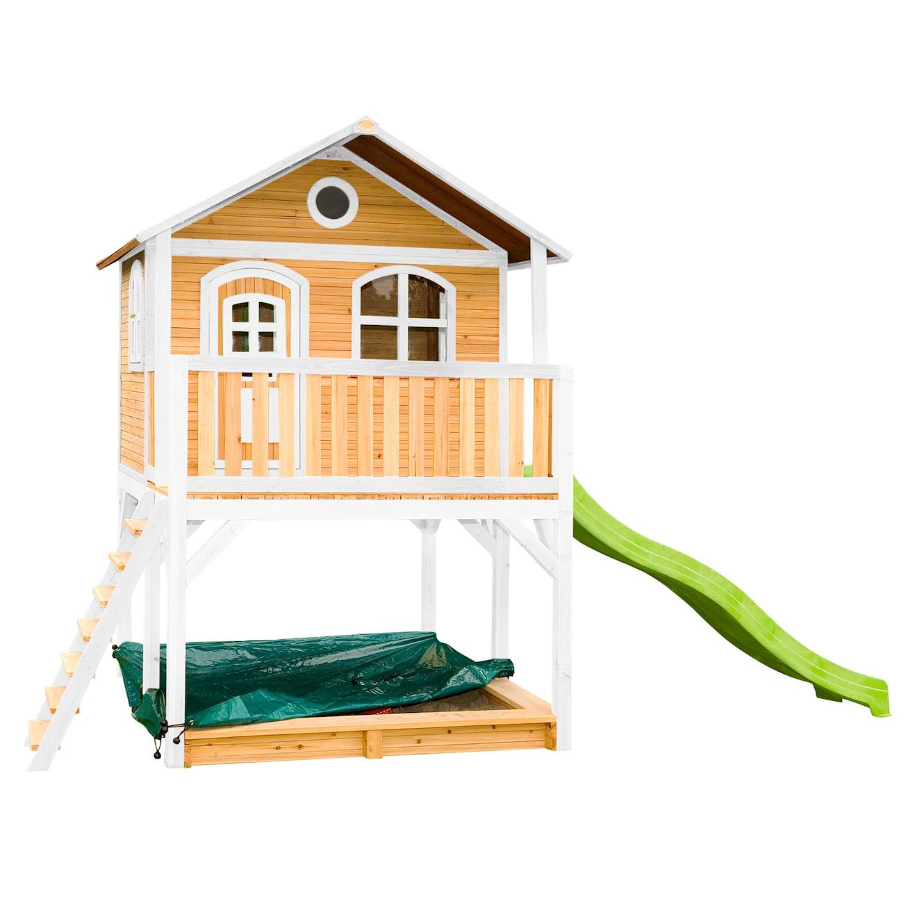 Maisonnette En Bois Sur Pilotis Marc Avec Toboggan, Bac À Sable Et Plateforme Vert Citron
