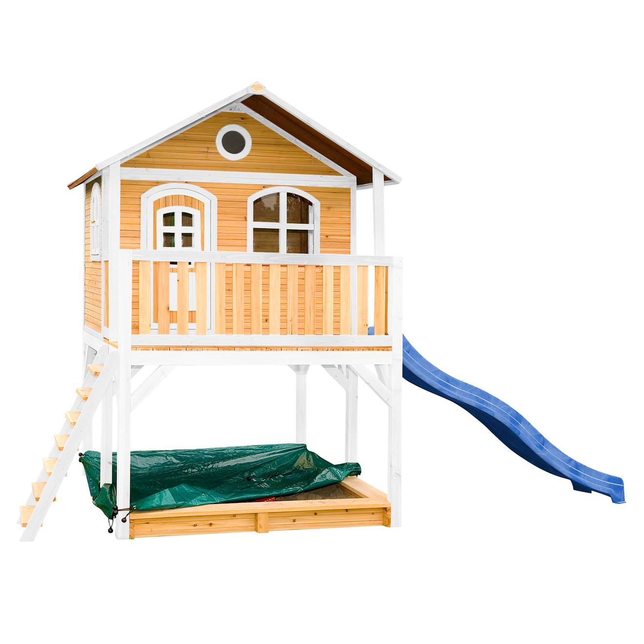 Maisonnette En Bois Sur Pilotis Marc Avec Toboggan, Bac À Sable Et Plateforme Bleu