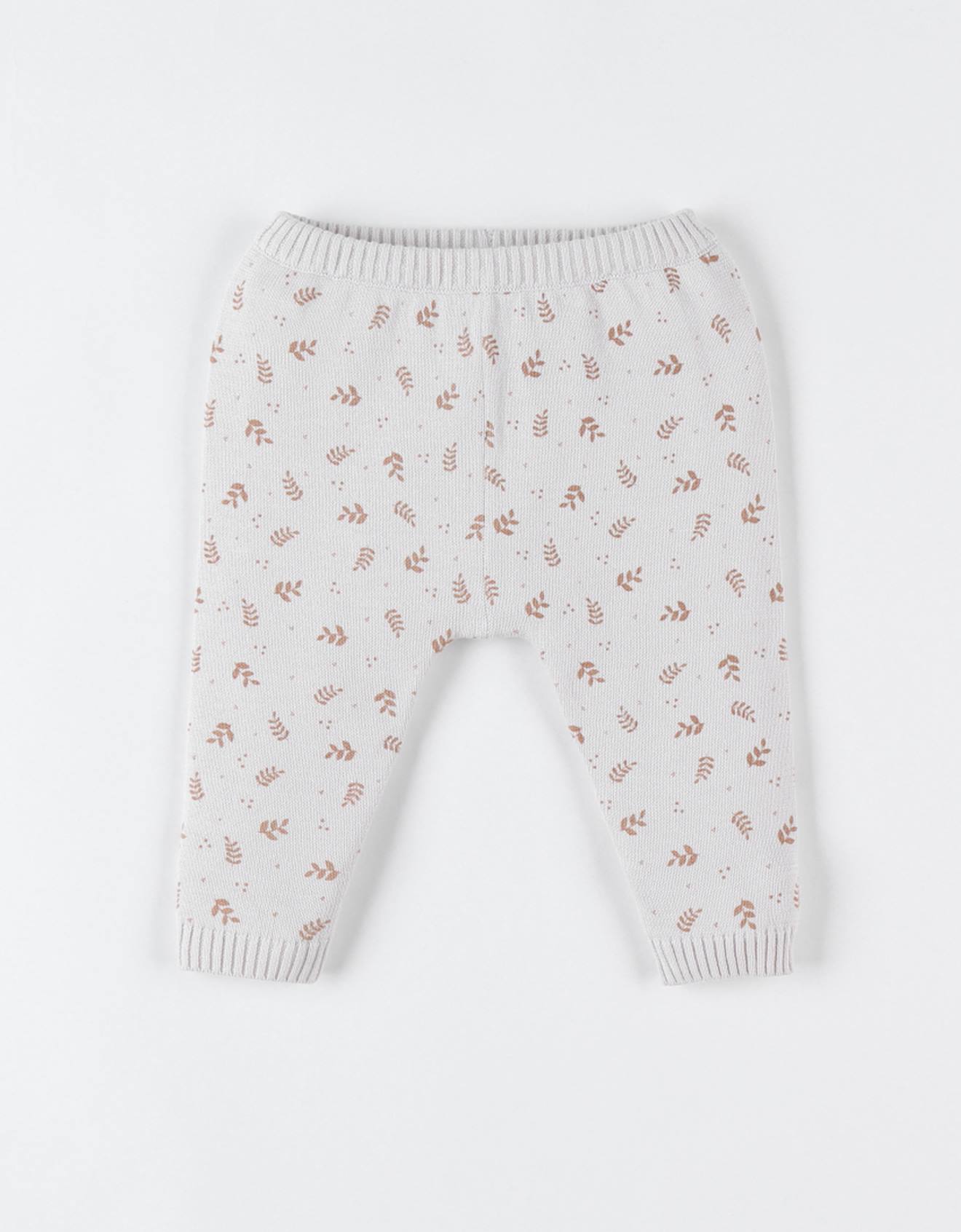 Legging Imprimé Végétal En Tricot Bio Fin Beige